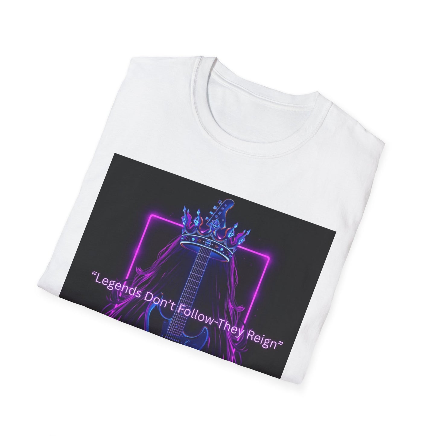 Rock Guitar T-Shirt - "Leaders Don’t Follow, They Reign" Neon Crown Design