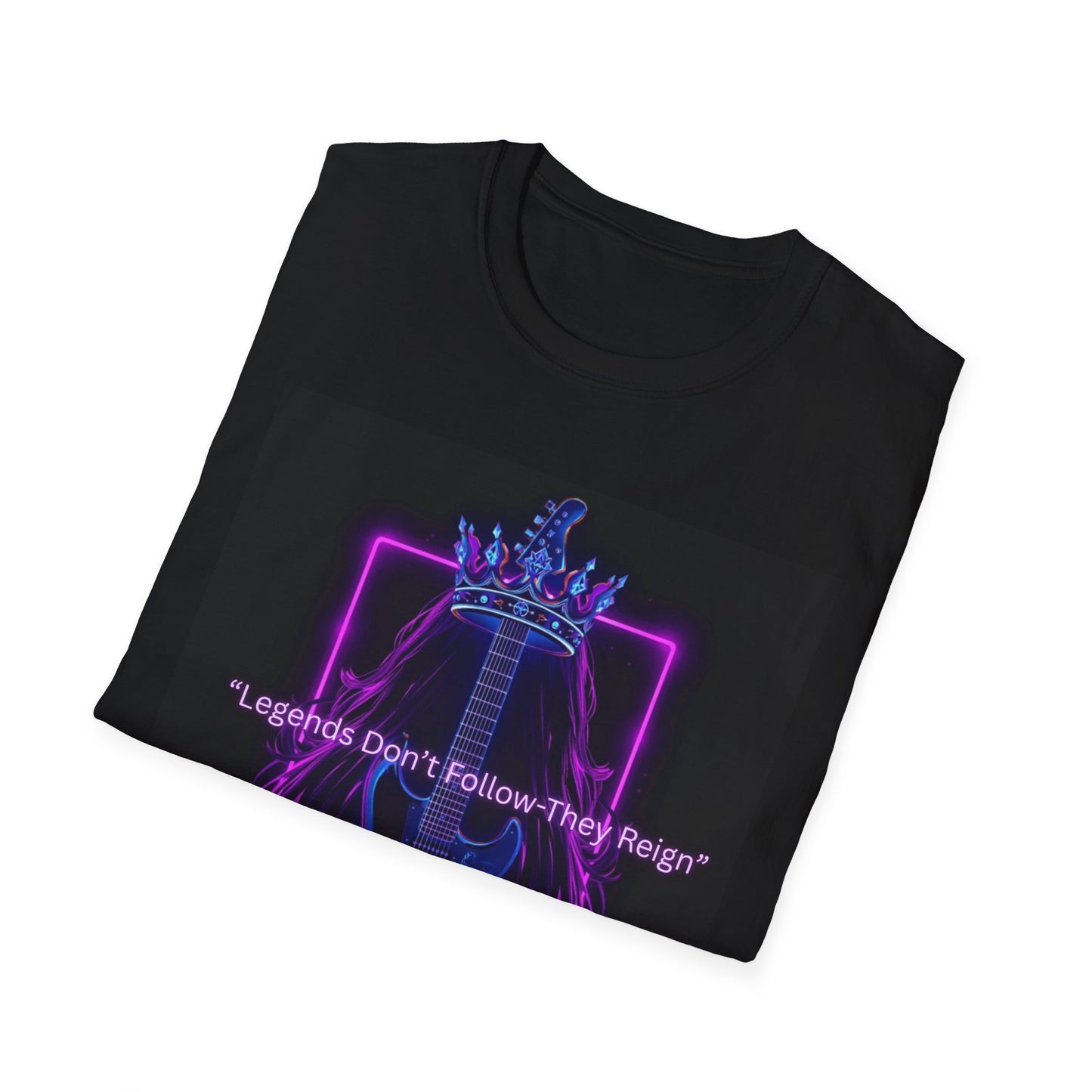 Rock Guitar T-Shirt - "Leaders Don’t Follow, They Reign" Neon Crown Design