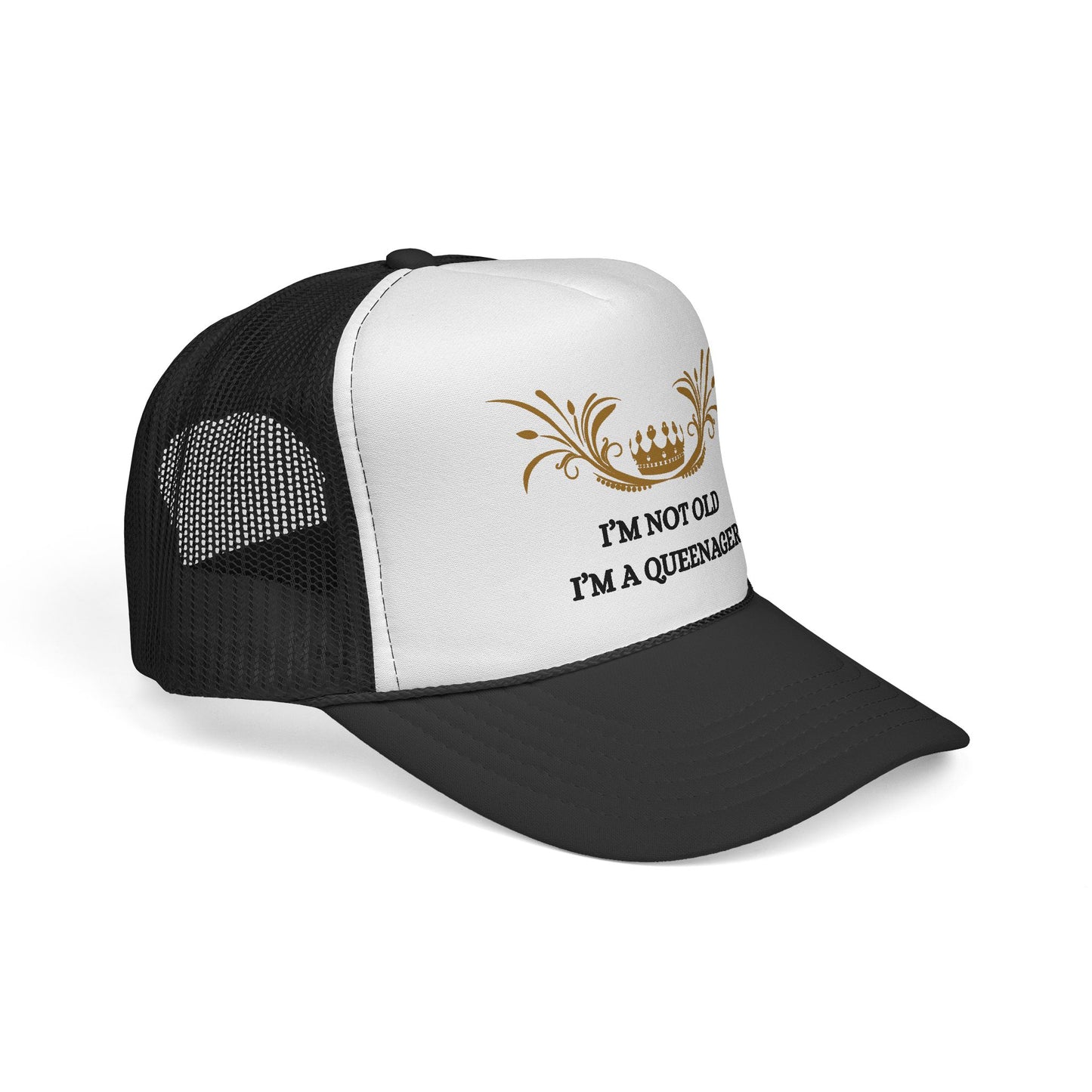 Queenager Trucker Cap — "I'm Not Old, I'm a Queenager" Embroidered Mesh Hat