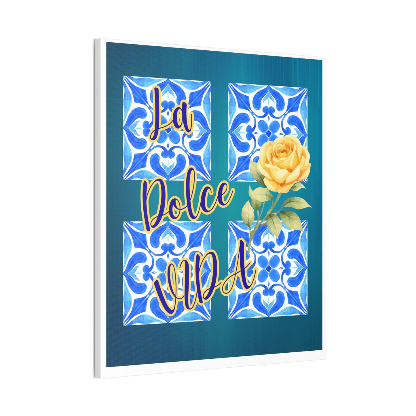 La Dolce Vida Canvas Wall Art – Yellow Rose & Blue Tile Stretched Canvas