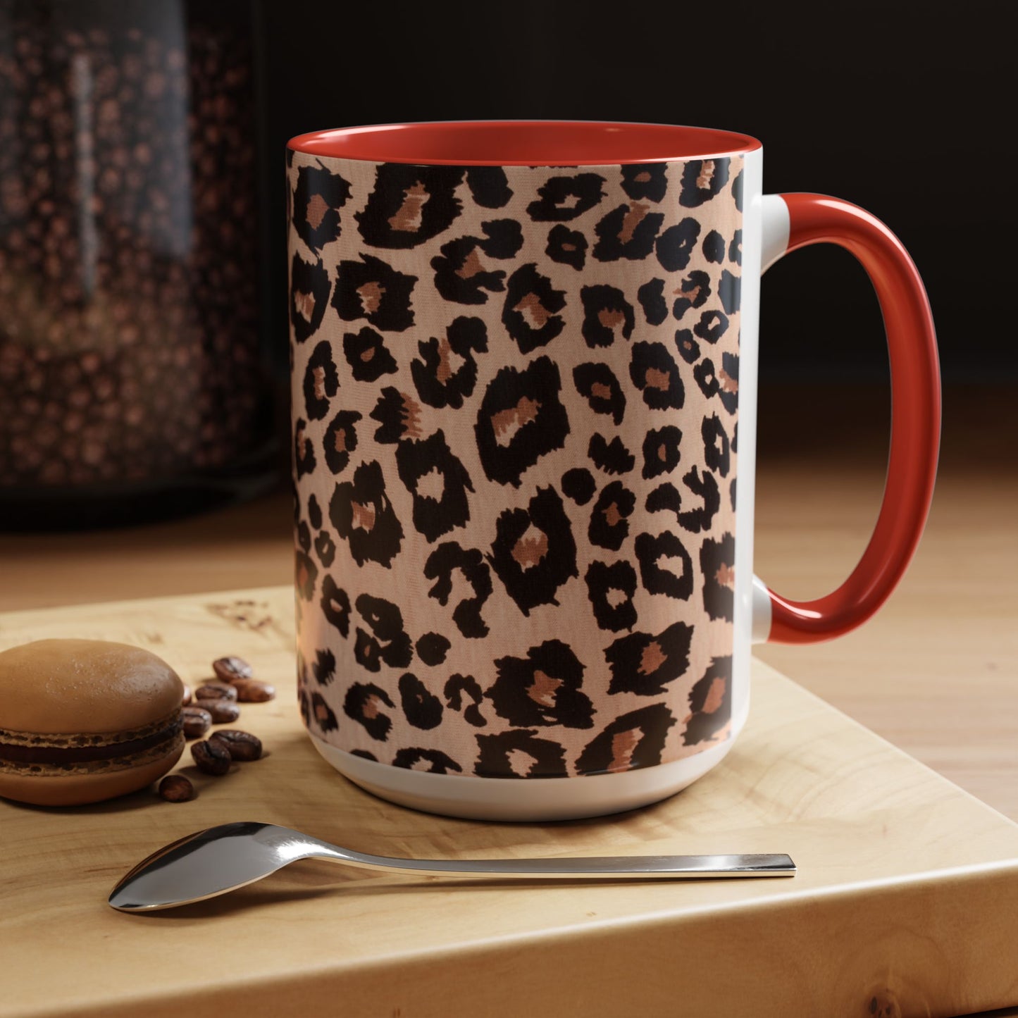 Leopard Print Accent Coffee Mug – 11/15oz Stylish Animal Print Ceramic Cup
