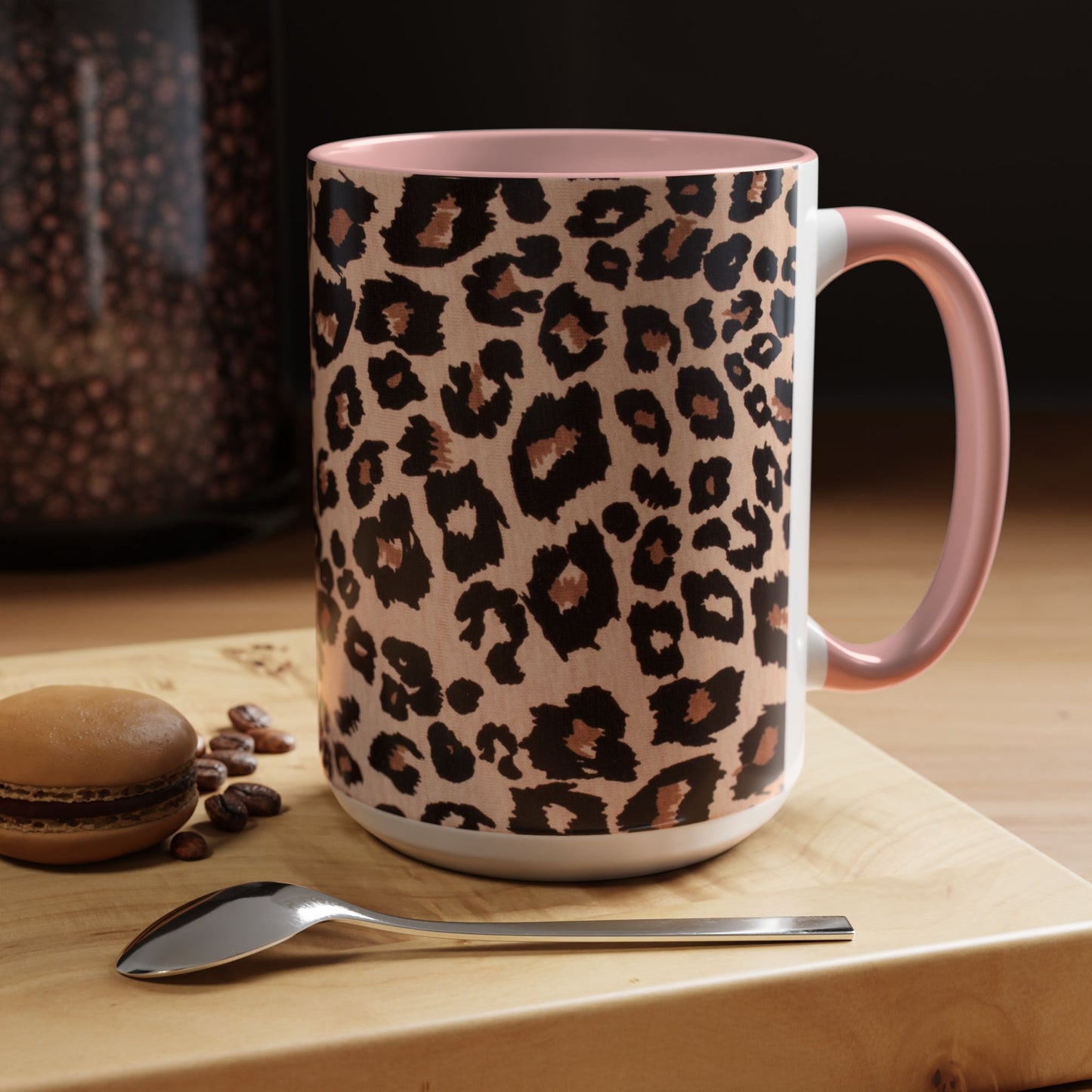 Leopard Print Accent Coffee Mug – 11/15oz Stylish Animal Print Ceramic Cup