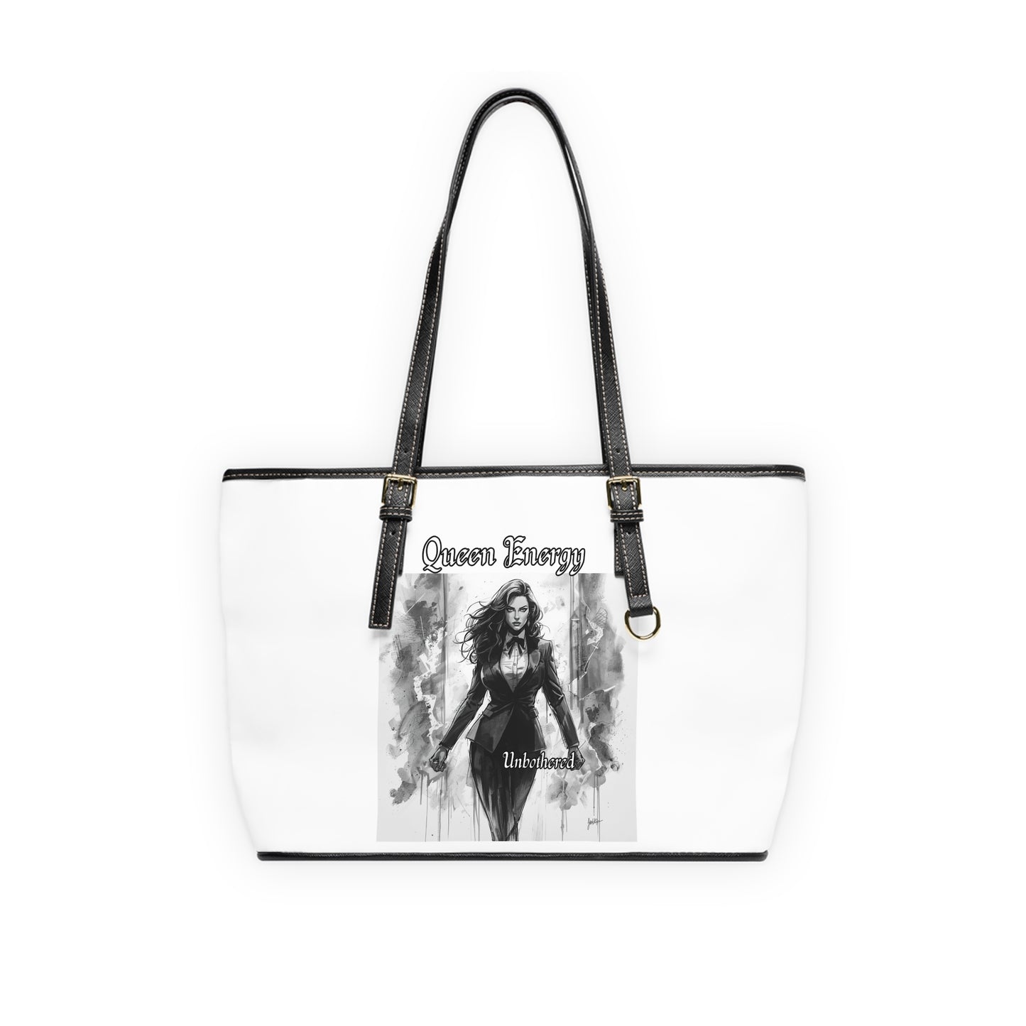 Queen Energy PU Leather Shoulder Bag - Empowered Woman Tote with Gothic Portrait