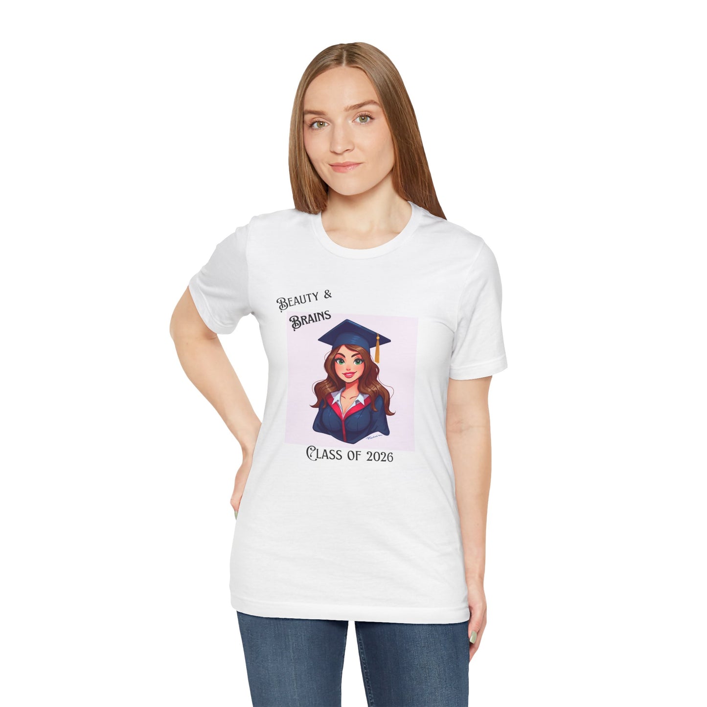 Class of 2026 Graduation Tee - "Beauty & Brains" Female Grad Cap Design