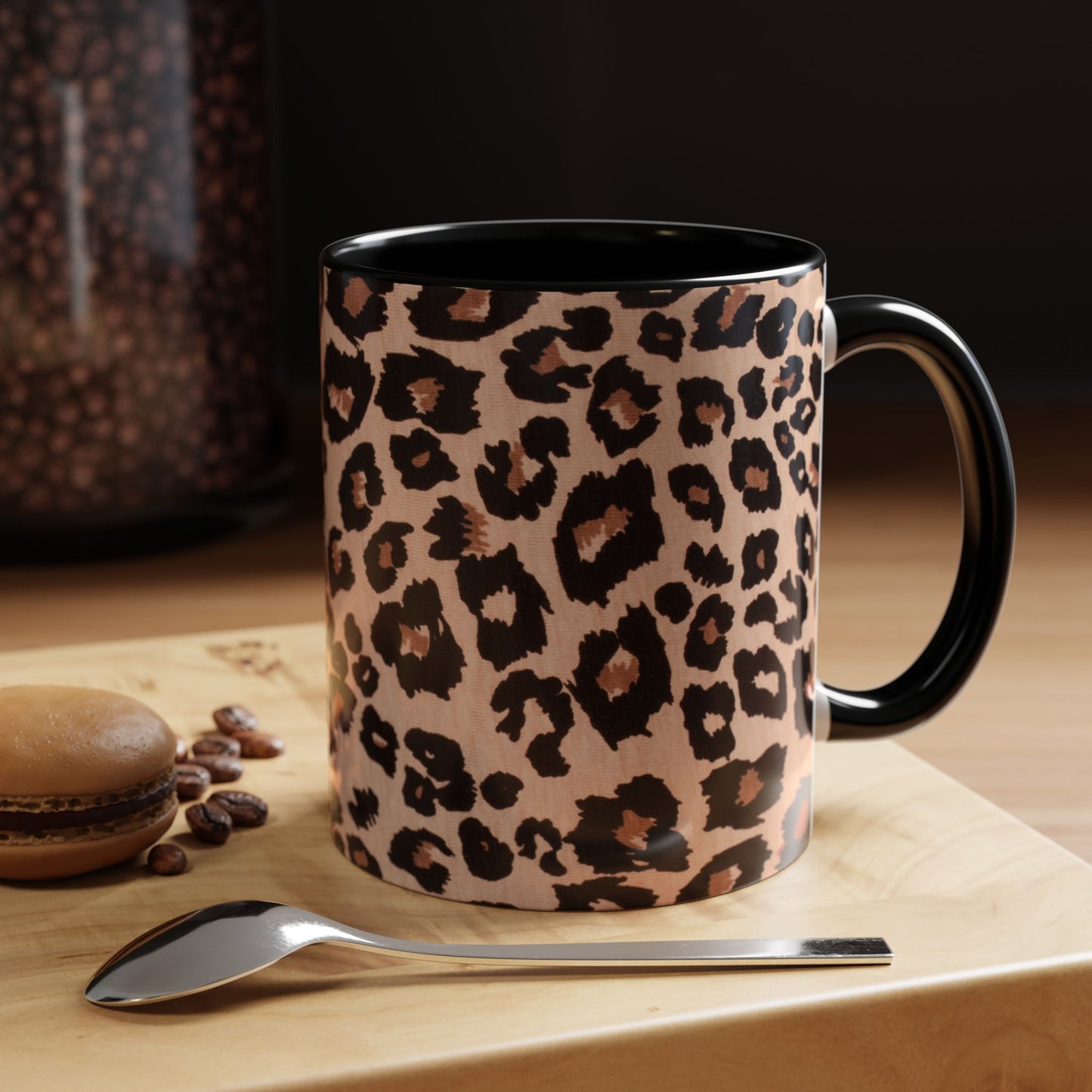 Leopard Print Accent Coffee Mug – 11/15oz Stylish Animal Print Ceramic Cup