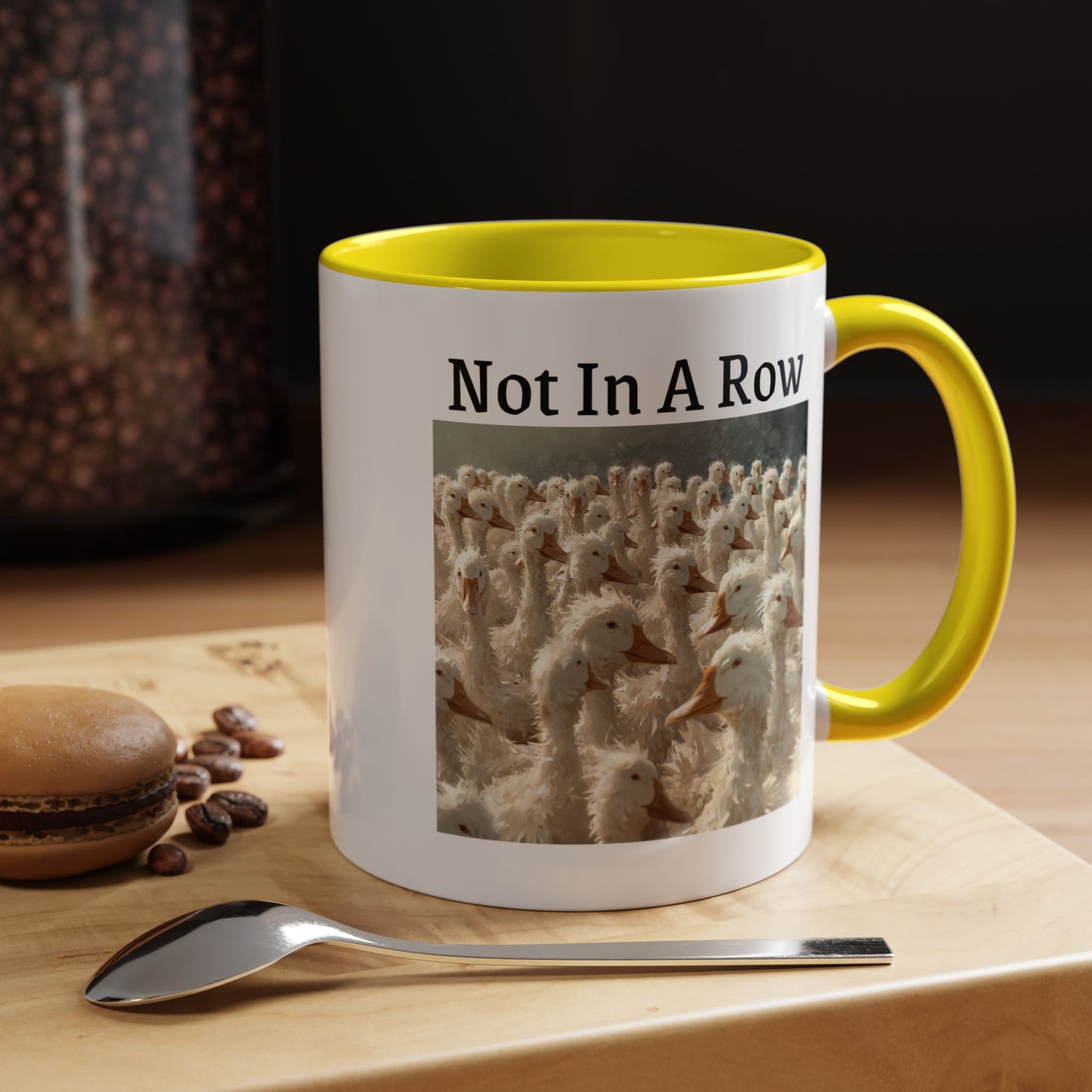 Not In A Row Coffee Mug — Funny Duck Flock Accent Mug (11/15oz)