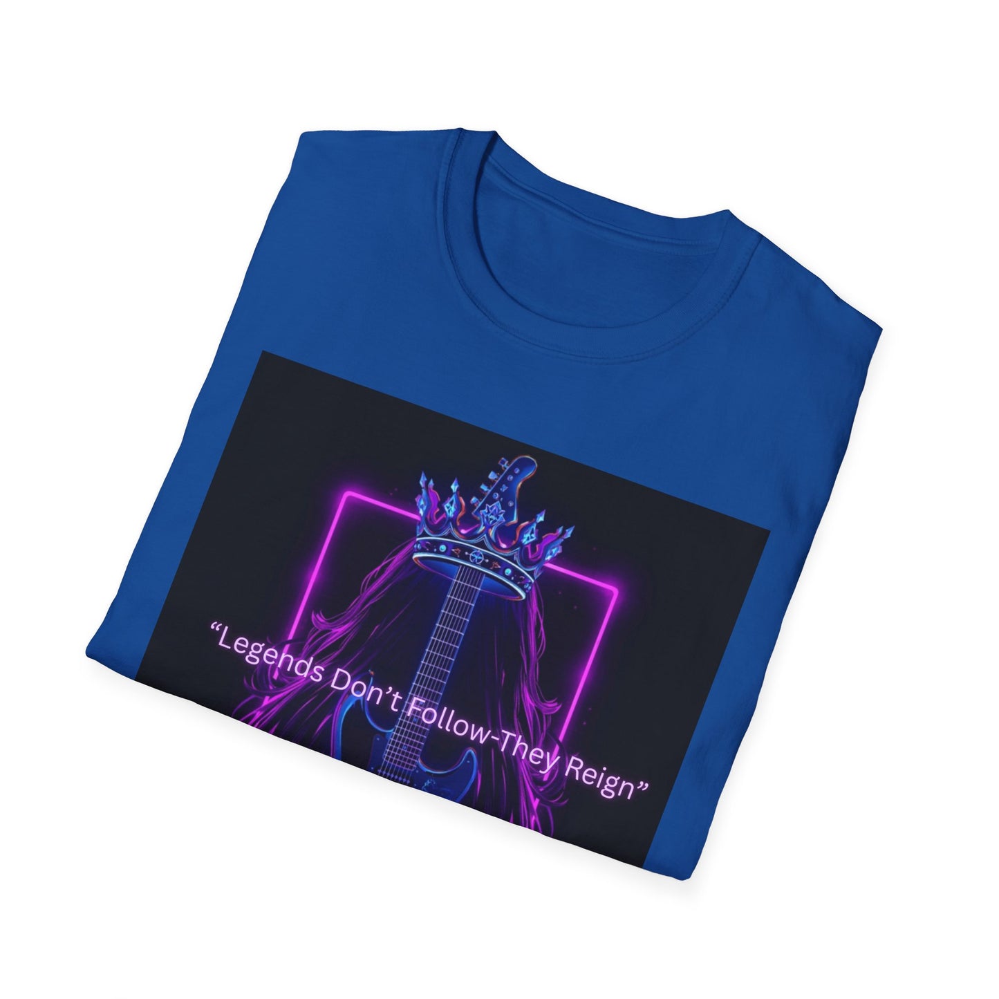 Rock Guitar T-Shirt - "Leaders Don’t Follow, They Reign" Neon Crown Design