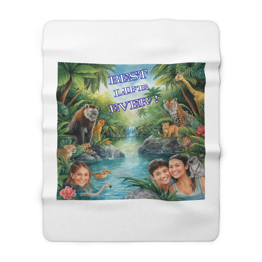 "BEST LIFE EVER!" Sherpa Blanket — Personalized Tropical Animal Throw
