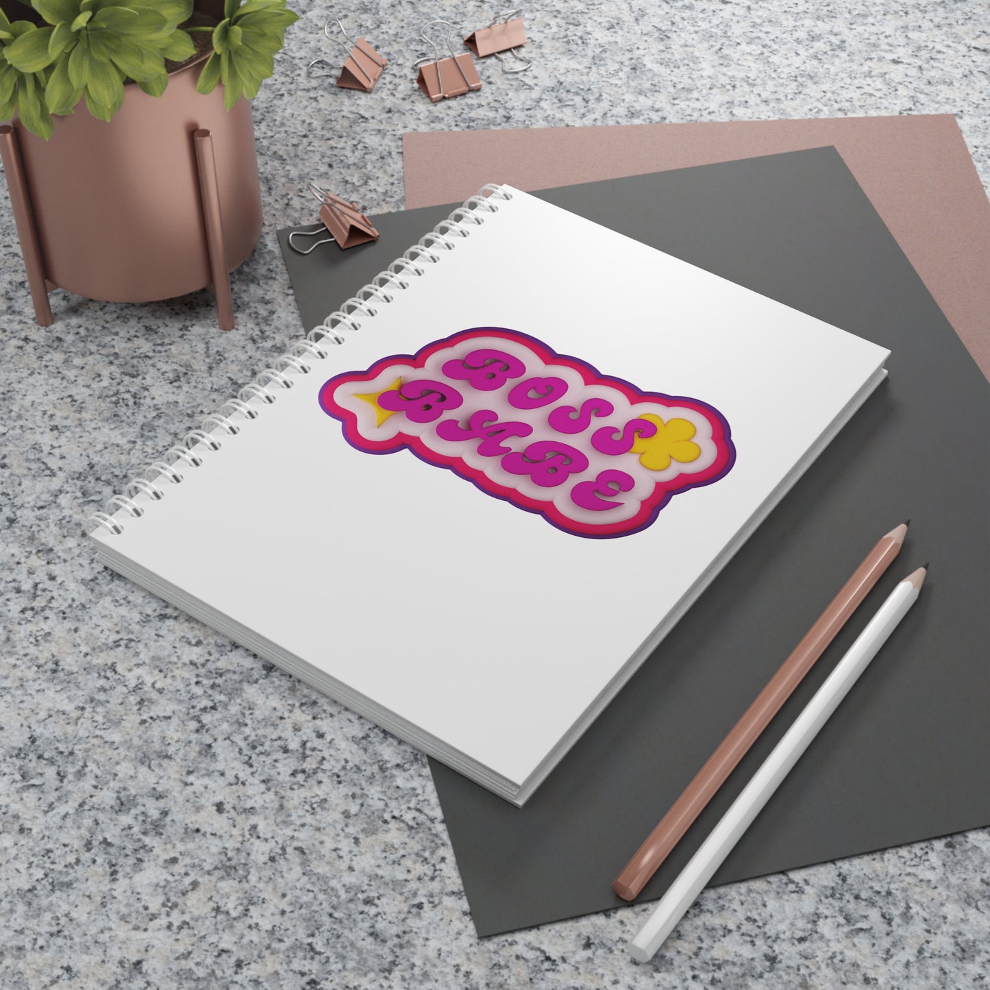 Boss Babe Spiral Notebook — Retro Pink Floral Motivational Journal for Women
