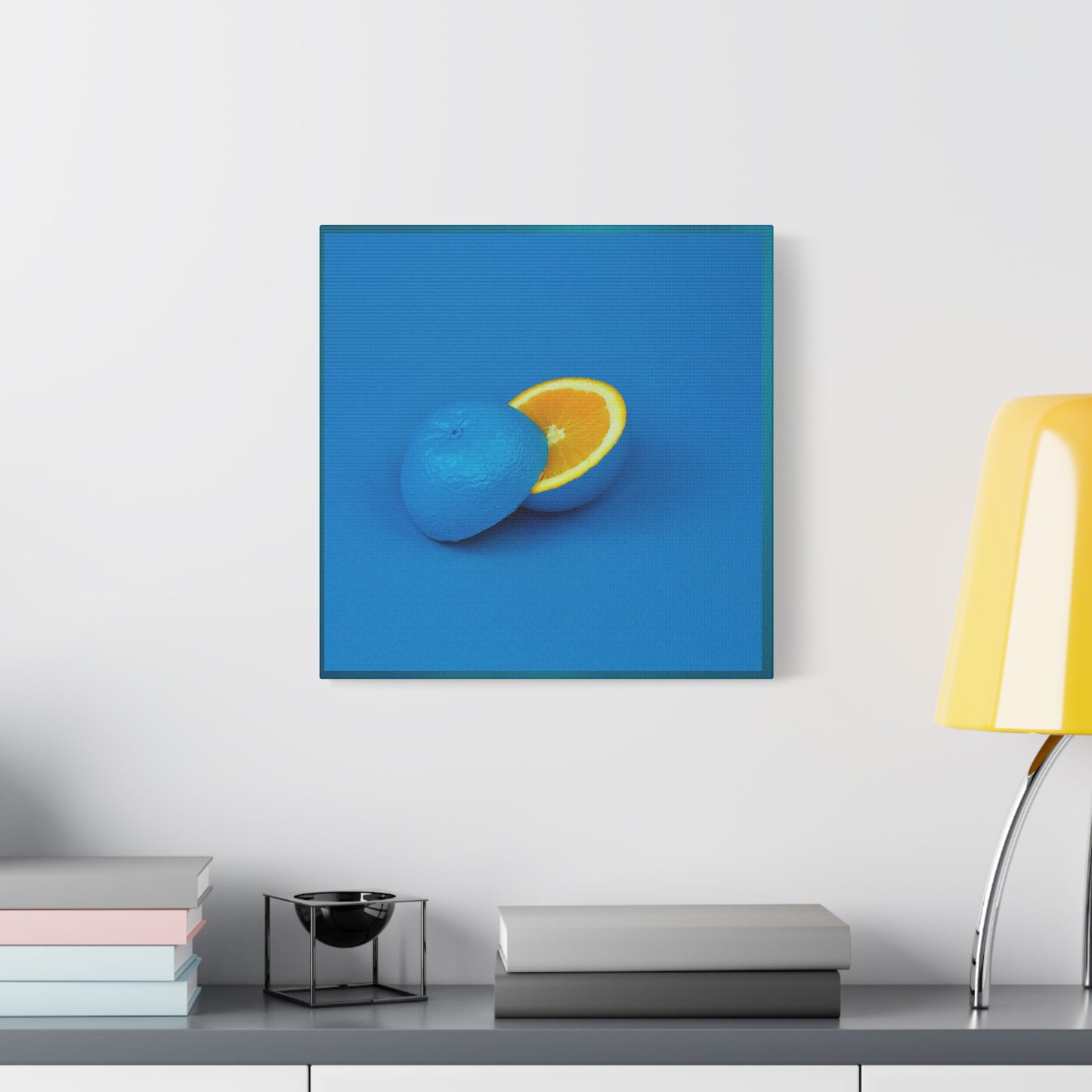 Blue Orange Canvas Art Print — Vibrant Surreal Fruit Wall Decor