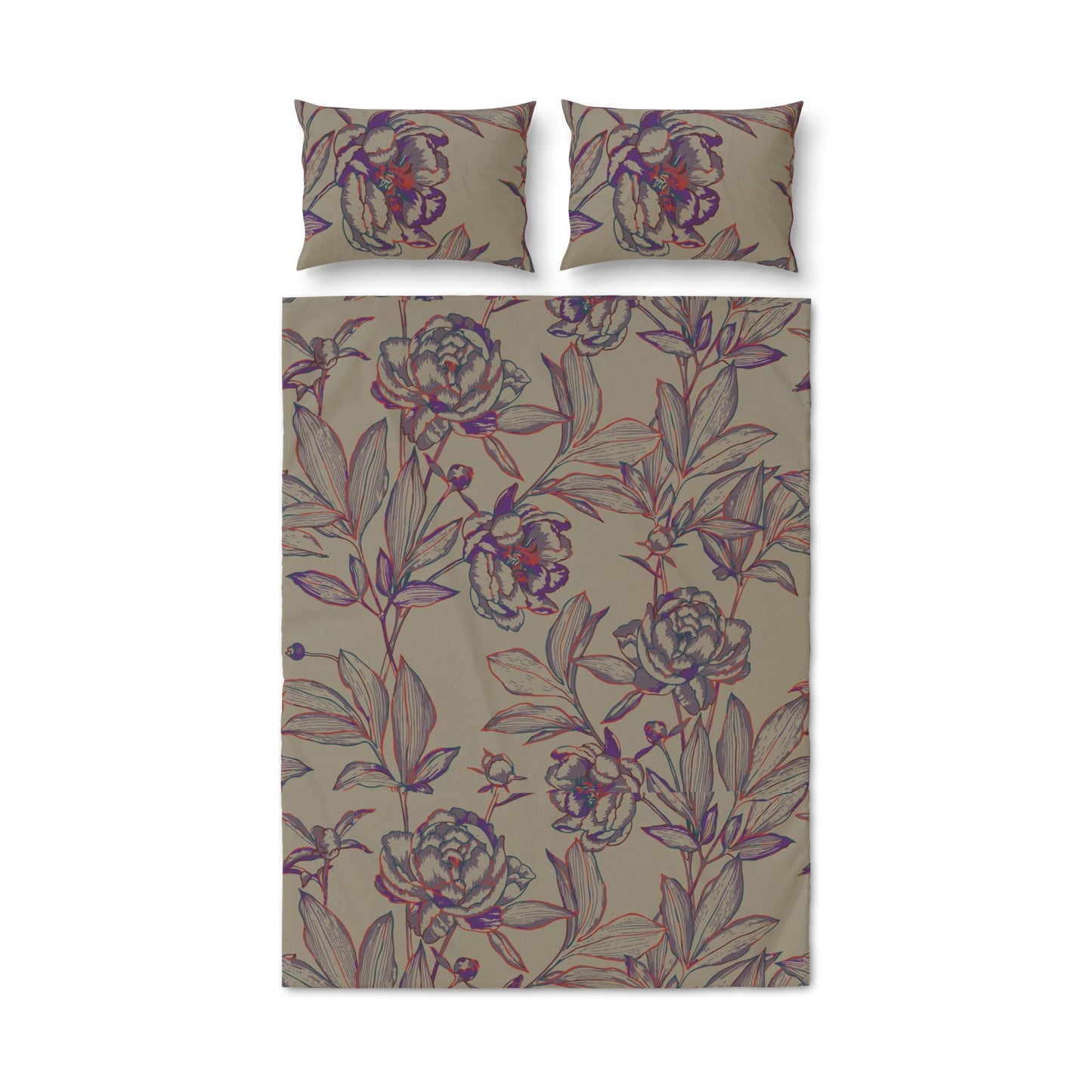 Floral Sketch Quilt Cover Set — Vintage Peony Bedding (3-Piece)