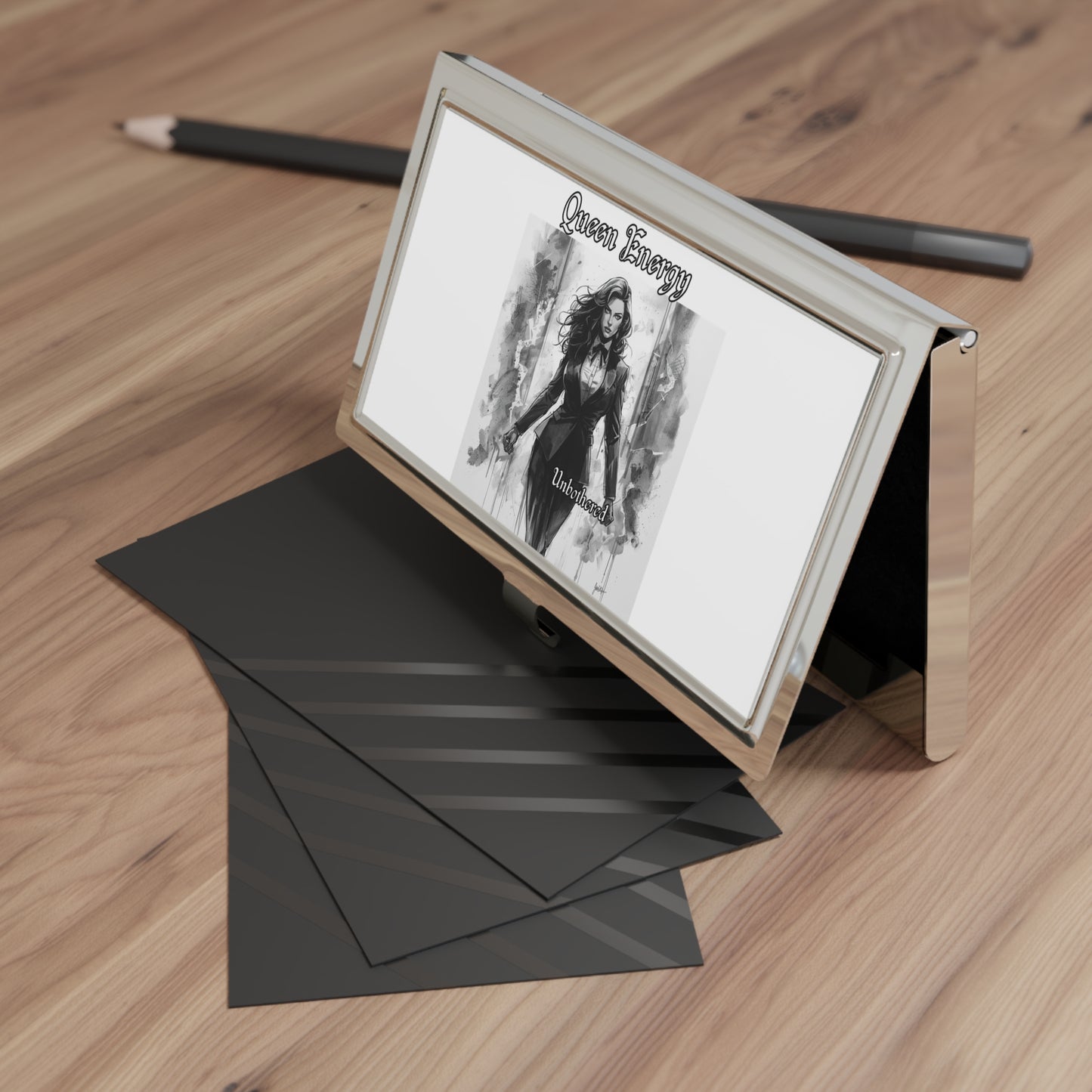 Business Card Holder — "Queen Energy" Gothic Femme Fatale Metal Case