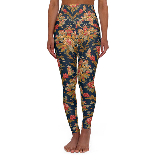 Floral Tapestry High-Waist Yoga Leggings — Vintage Rose Pattern
