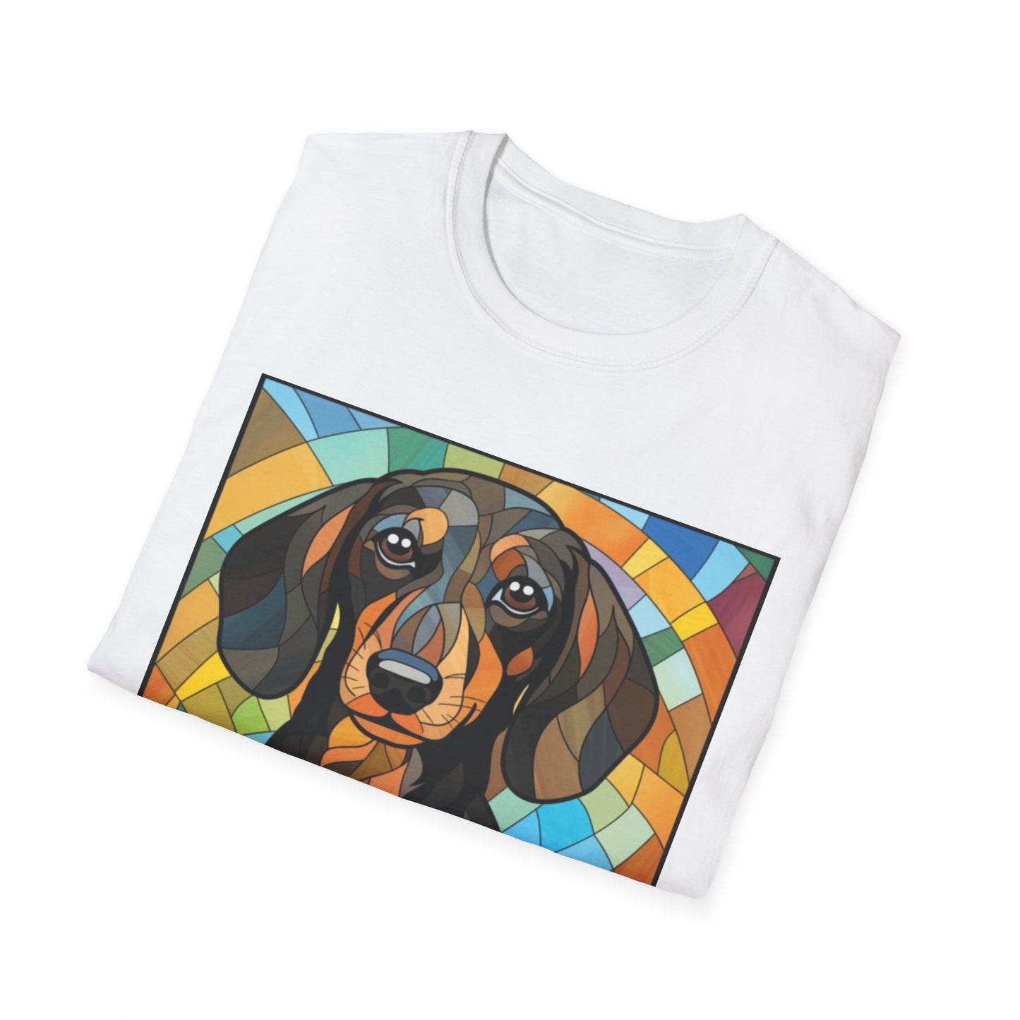 Dachshund Mosaic Portrait T-Shirt – "Yoda" Colorful Dog Art Tee
