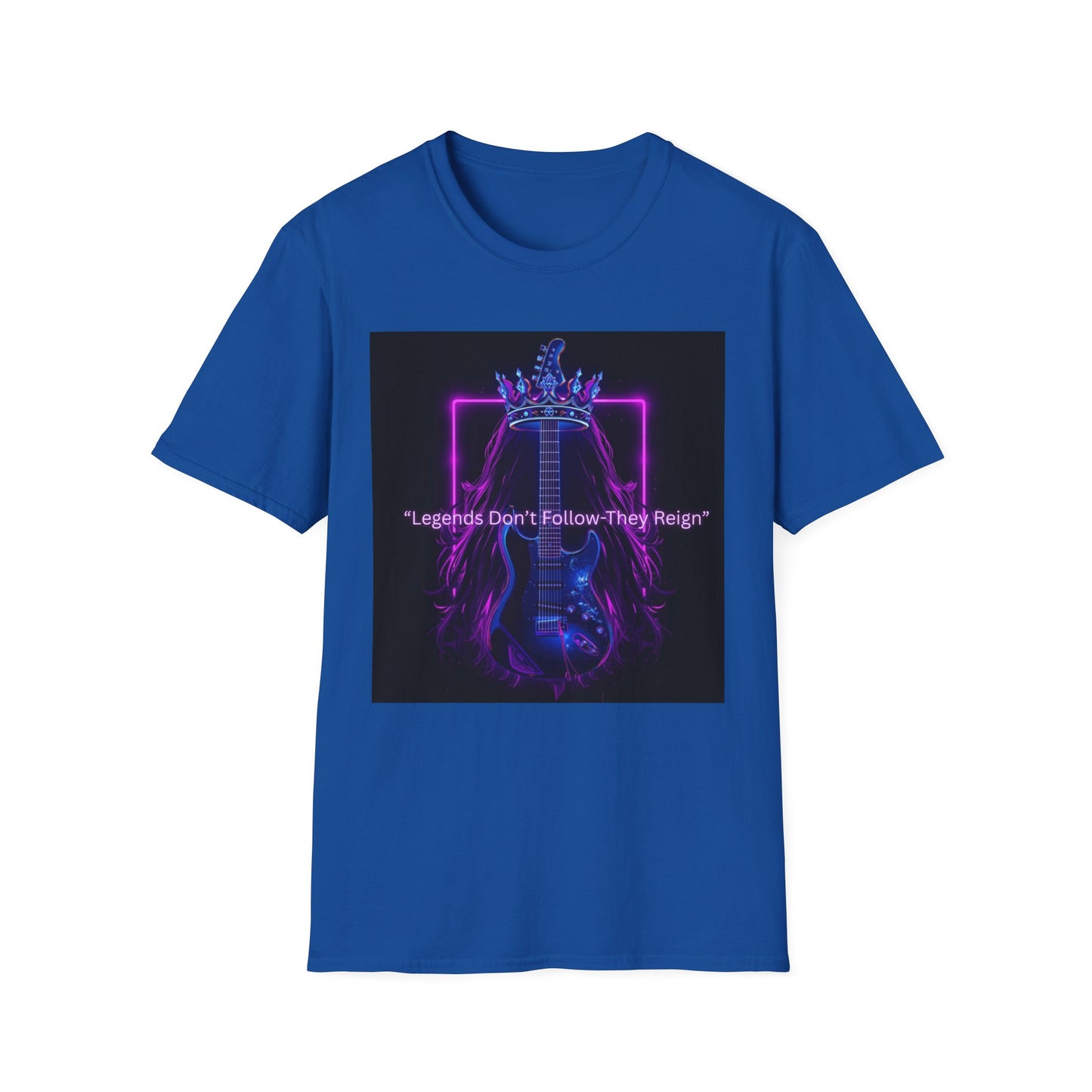 Rock Guitar T-Shirt - "Leaders Don’t Follow, They Reign" Neon Crown Design