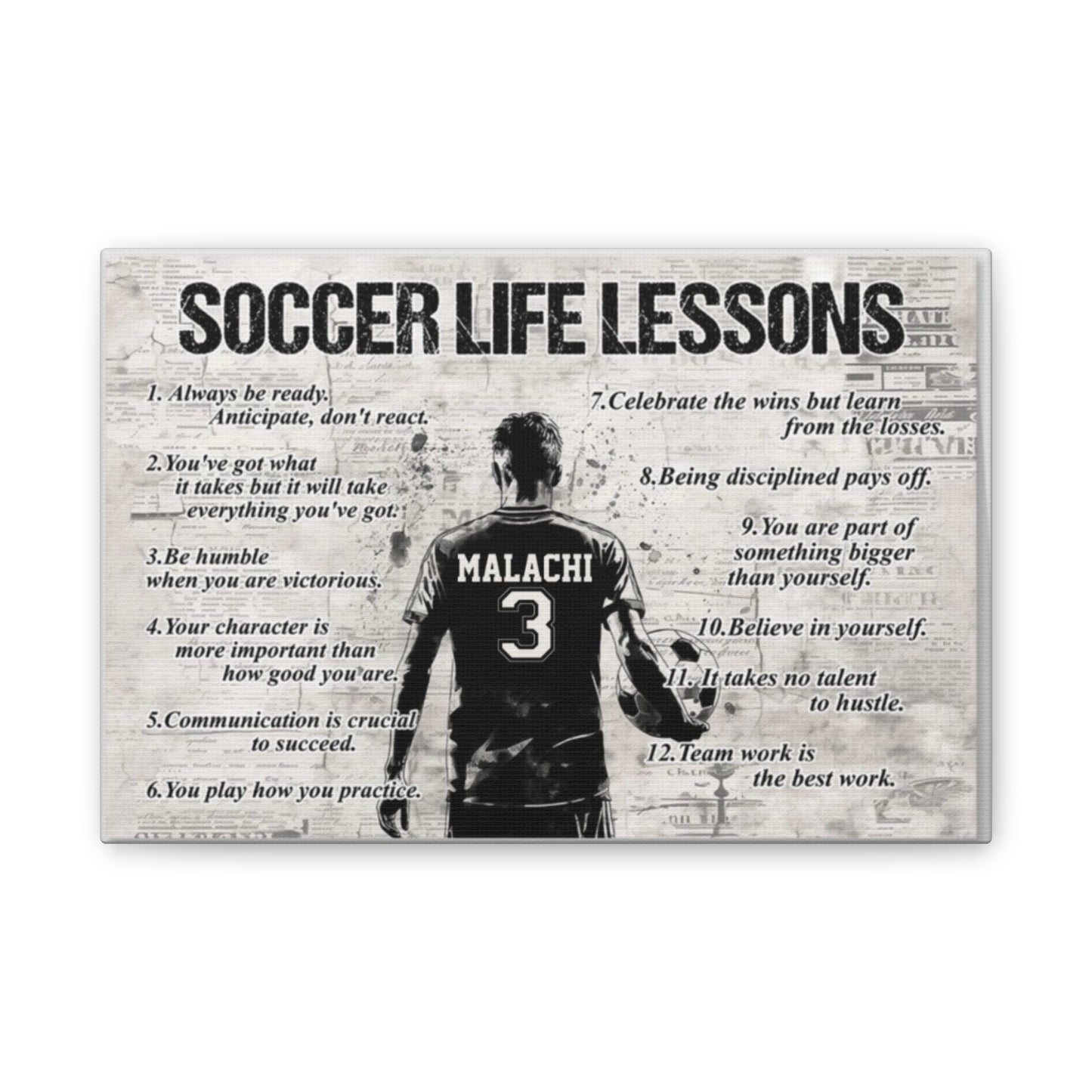 Soccer Life Lessons Canvas Wall Art — Personalized Player Name & Number