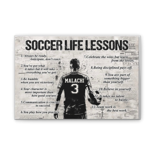 Soccer Life Lessons Canvas Wall Art — Personalized Player Name & Number