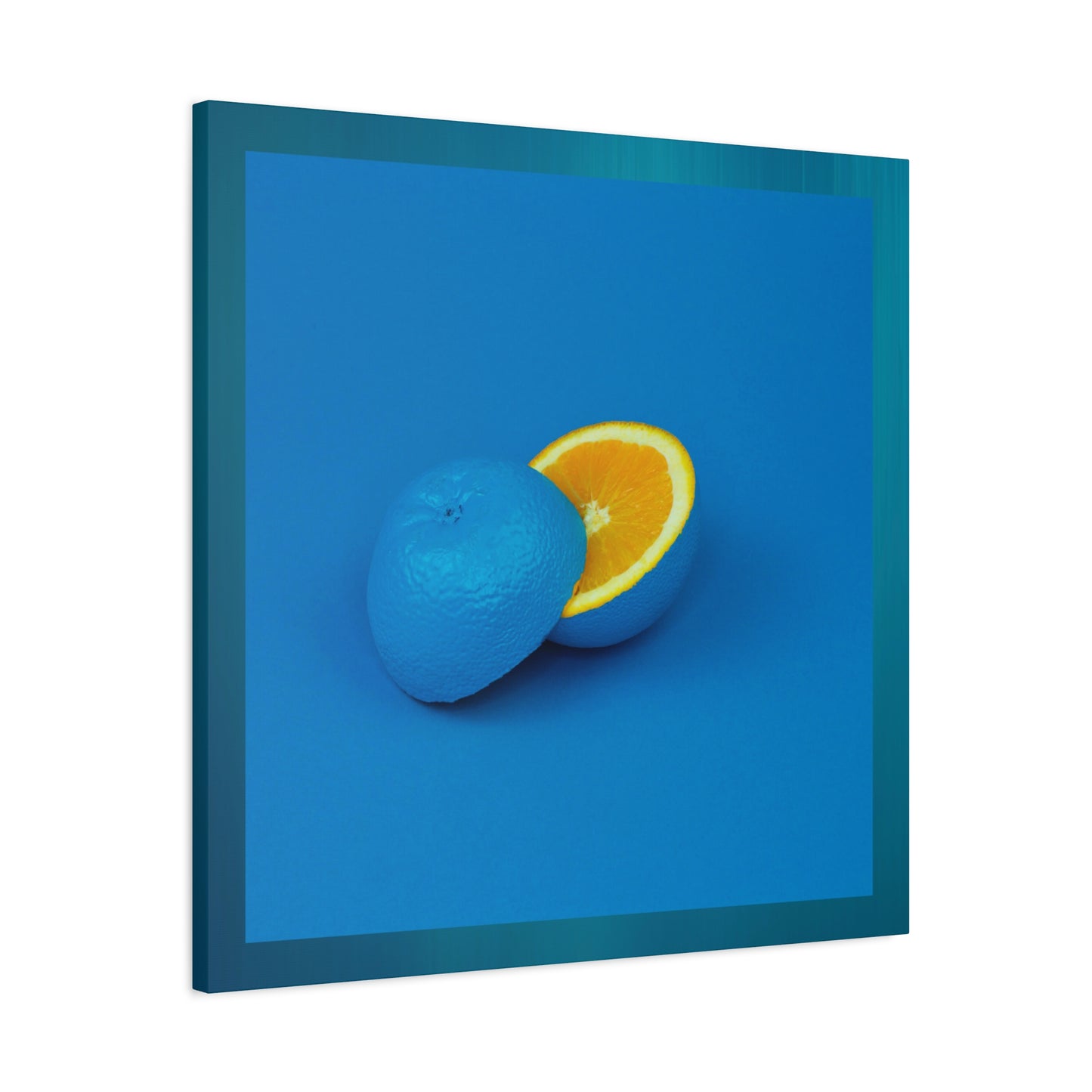 Blue Orange Canvas Art Print — Vibrant Surreal Fruit Wall Decor