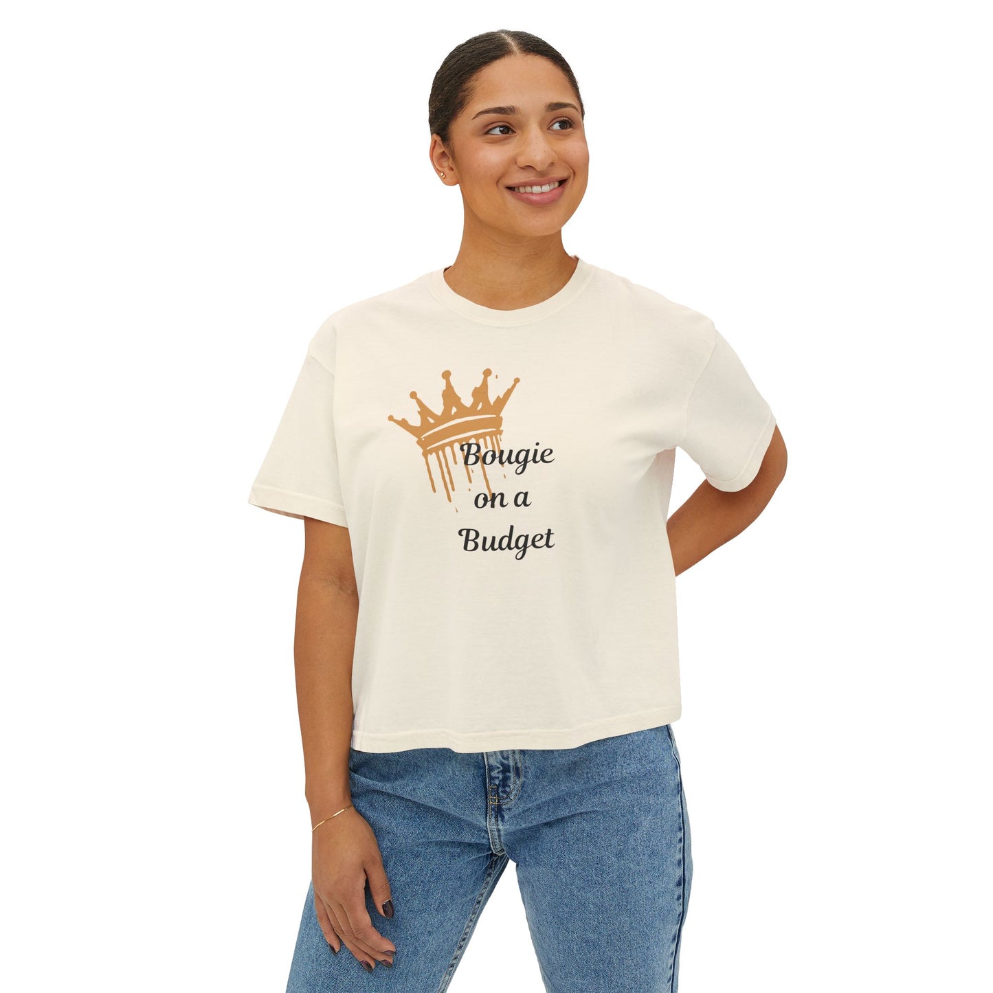 Bougie on a Budget Boxy Tee — Women's Crown Graphic Crop Top