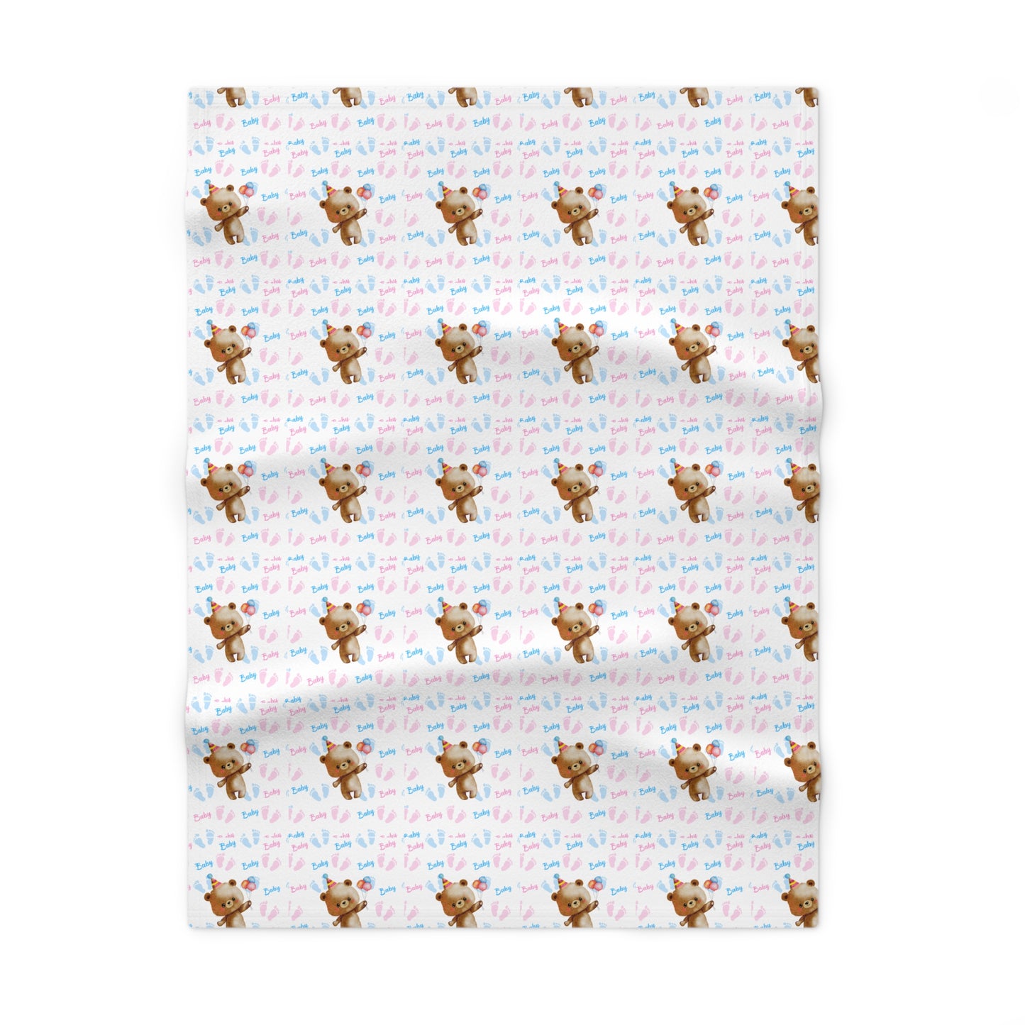 Baby Blanket — Cute Teddy with 'I Love You' Pattern | Soft Fleece Nursery Throw