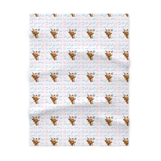 Baby Blanket — Cute Teddy with 'I Love You' Pattern | Soft Fleece Nursery Throw