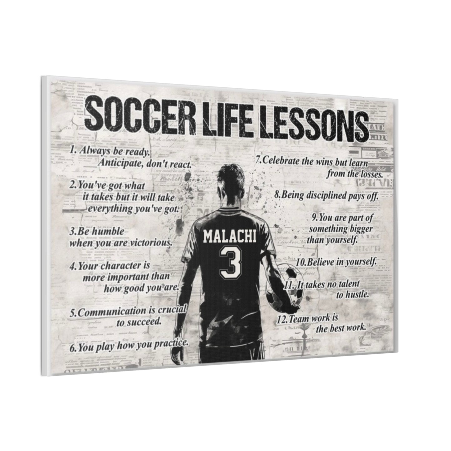 Soccer Life Lessons Canvas Wall Art — Personalized Player Name & Number