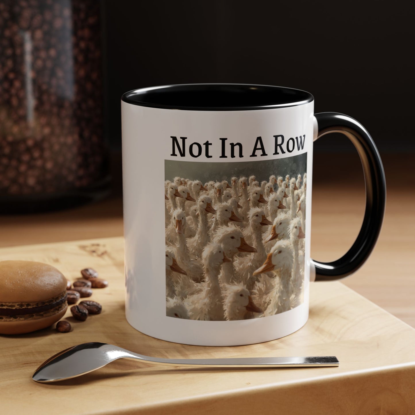 Not In A Row Coffee Mug — Funny Duck Flock Accent Mug (11/15oz)
