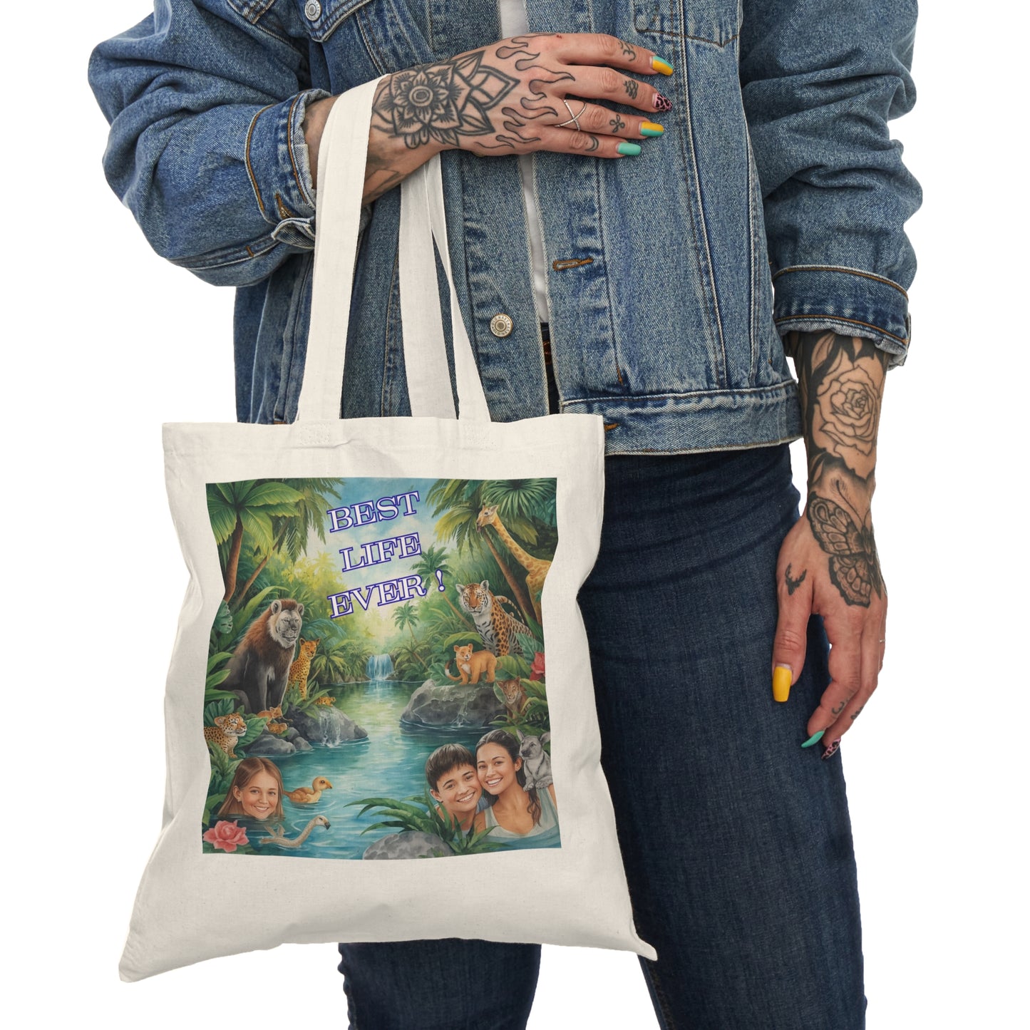 Tote Bag — Personalized Tropical Family Photo "Best Life Ever" Beach Tote