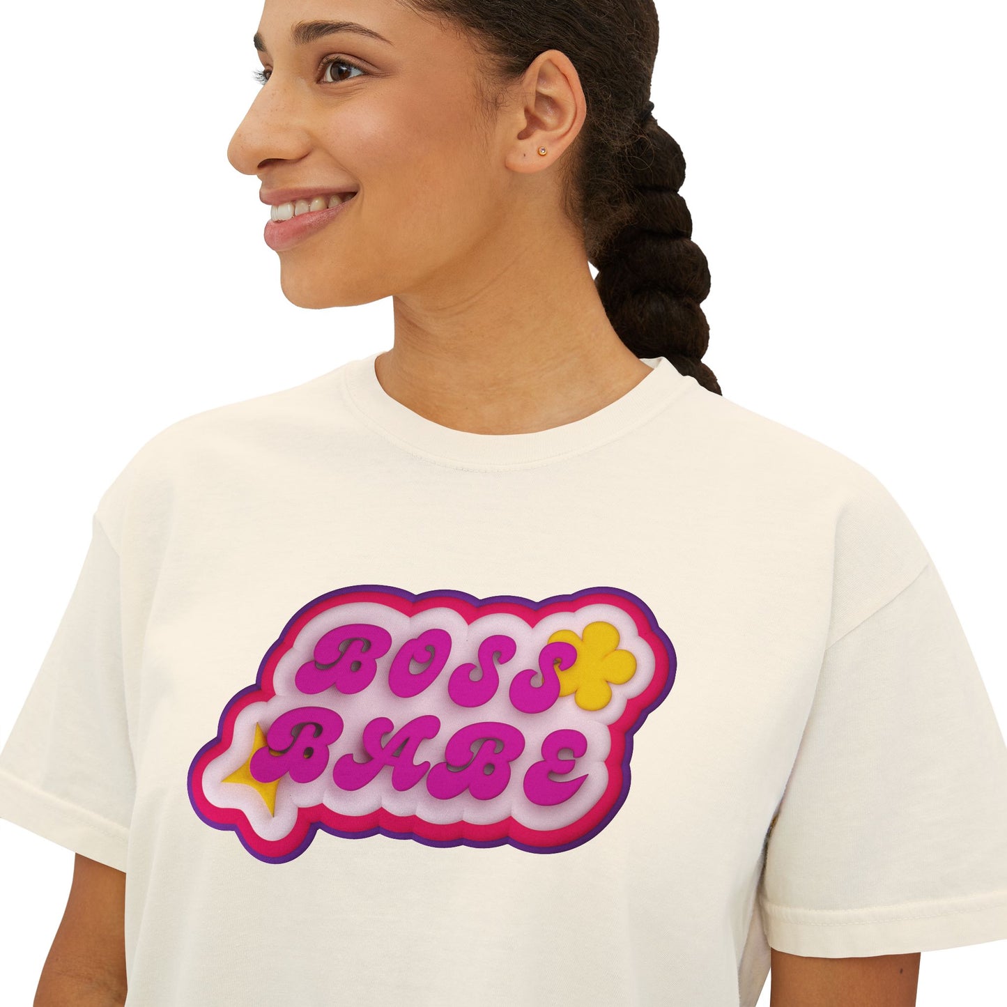 Boss Babe Boxy Tee — Retro Bubble Letter Graphic Cropped T‑Shirt