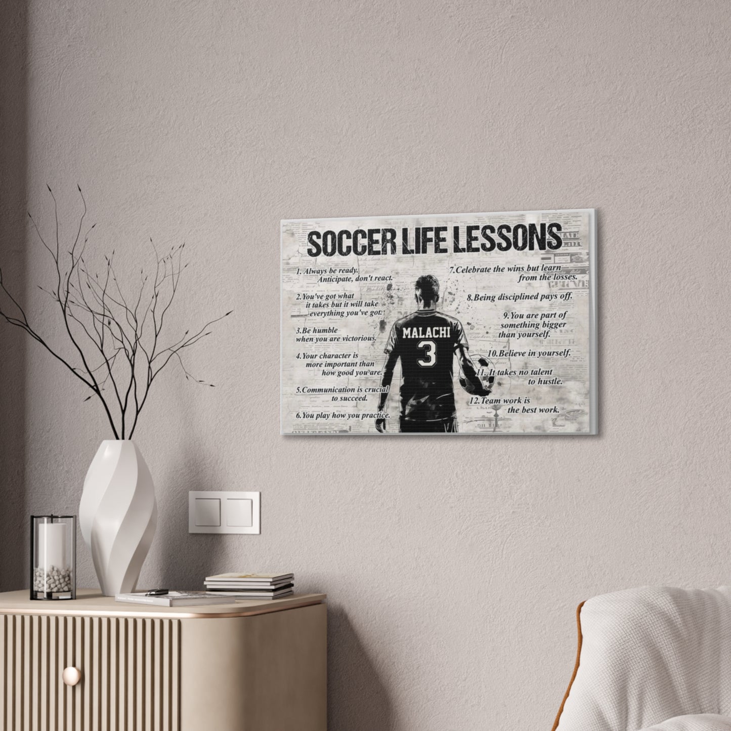 Soccer Life Lessons Canvas Wall Art — Personalized Player Name & Number