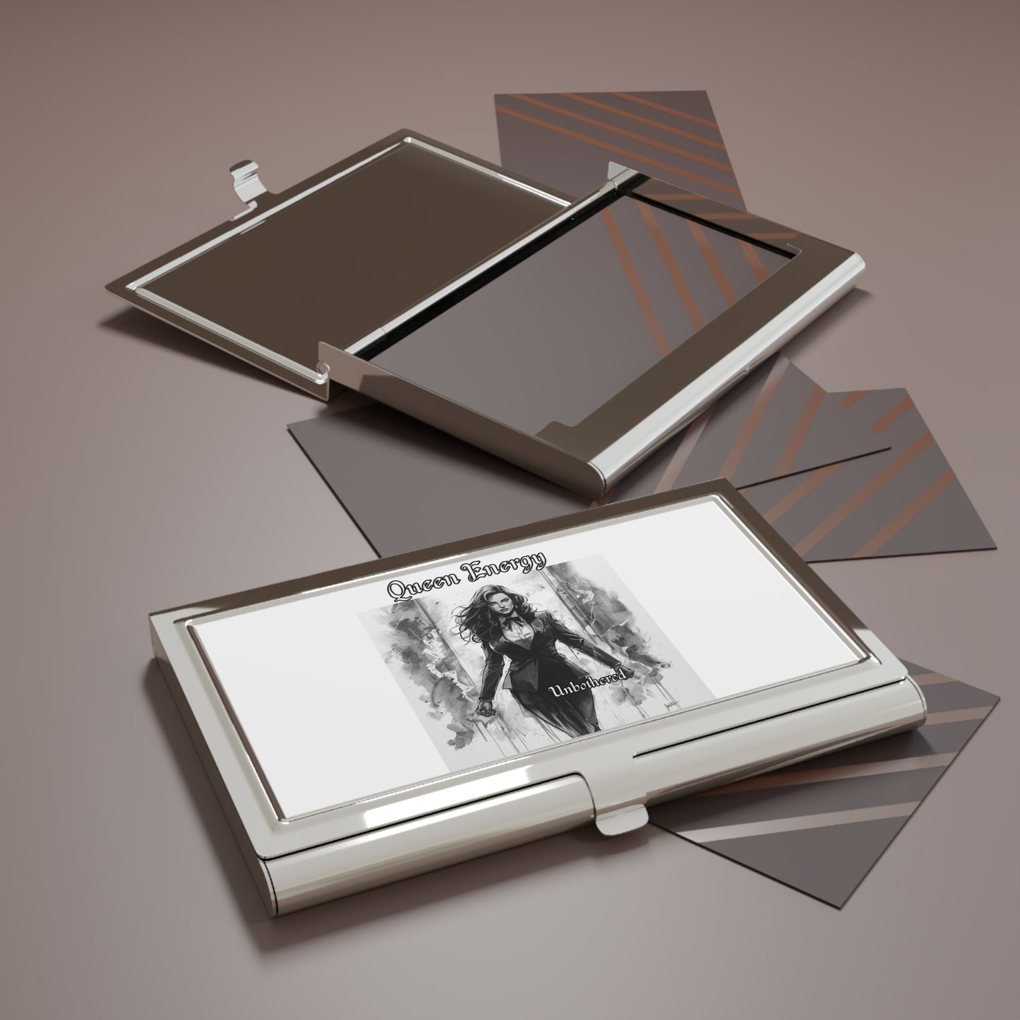 Business Card Holder — "Queen Energy" Gothic Femme Fatale Metal Case