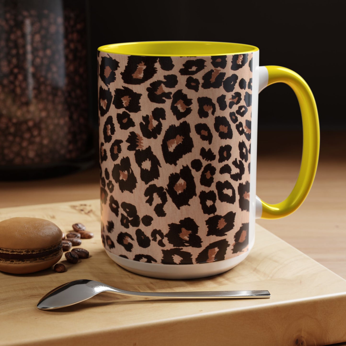 Leopard Print Accent Coffee Mug – 11/15oz Stylish Animal Print Ceramic Cup