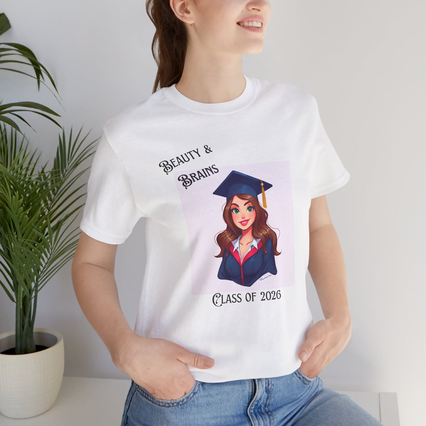 Class of 2026 Graduation Tee - "Beauty & Brains" Female Grad Cap Design
