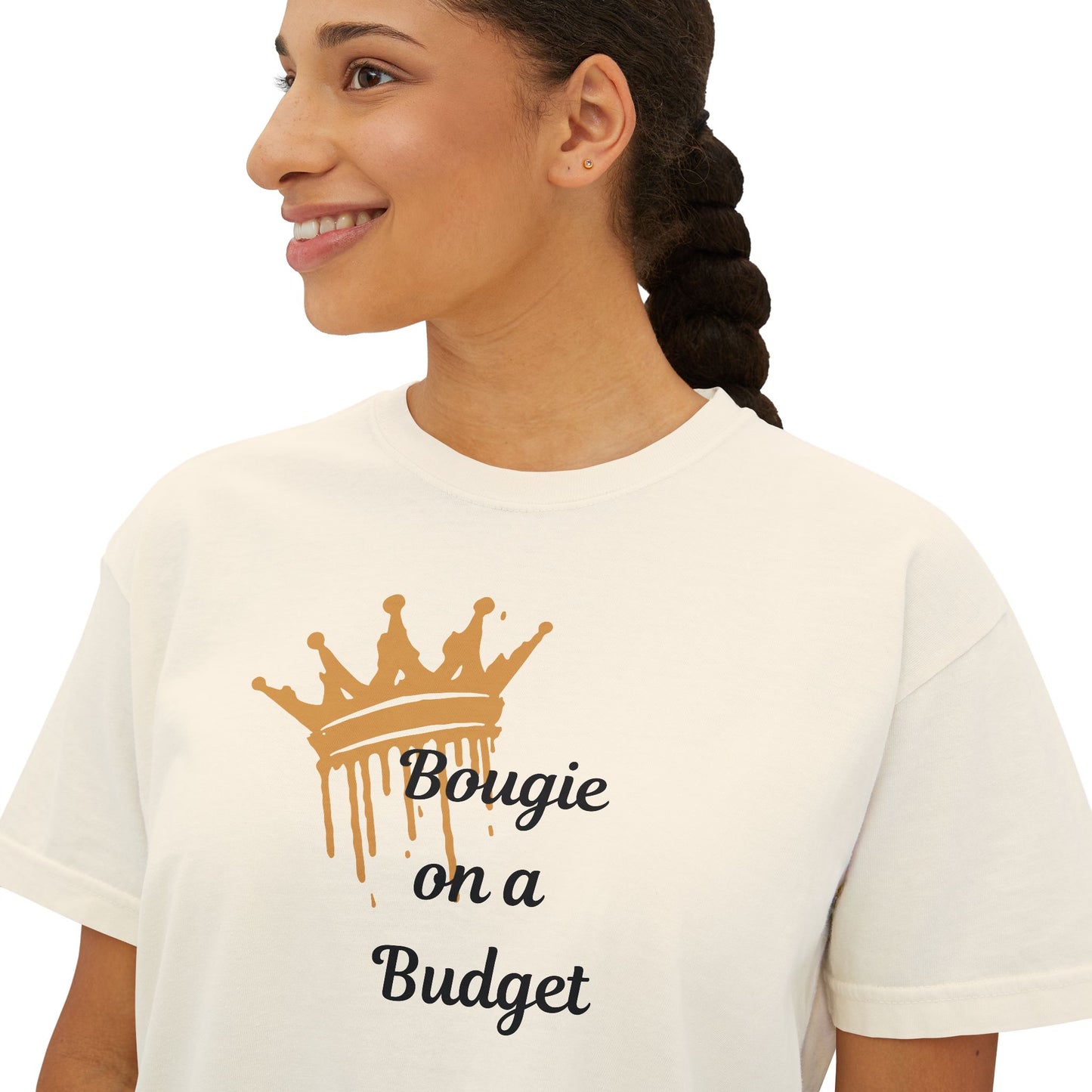 Bougie on a Budget Boxy Tee — Women's Crown Graphic Crop Top
