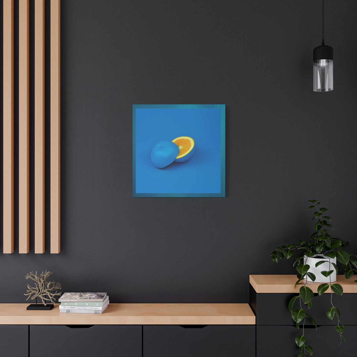 Blue Orange Canvas Art Print — Vibrant Surreal Fruit Wall Decor