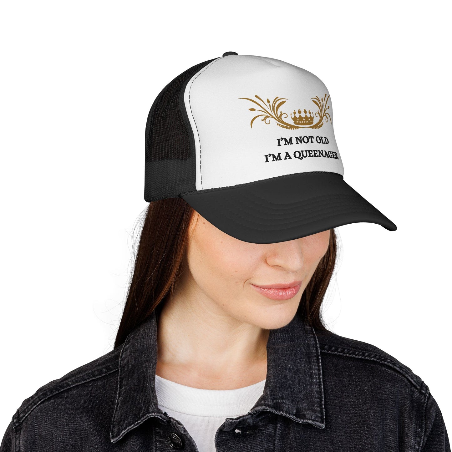 Queenager Trucker Cap — "I'm Not Old, I'm a Queenager" Embroidered Mesh Hat