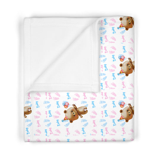 Baby Blanket — Cute Teddy with 'I Love You' Pattern | Soft Fleece Nursery Throw