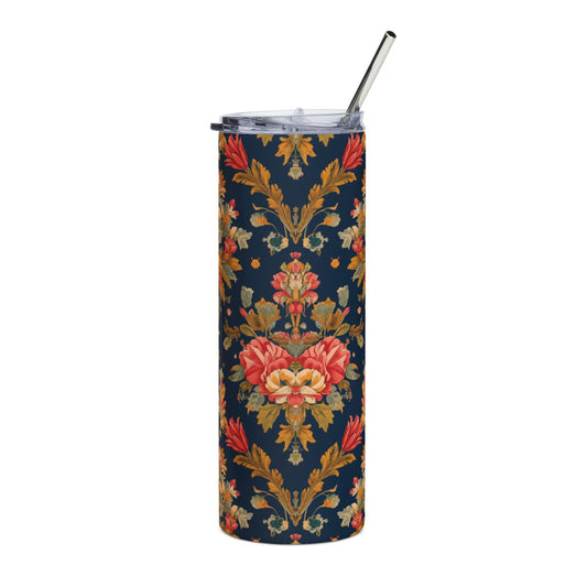20oz Floral Damask Tumbler — Navy Vintage Rose Stainless Steel Travel Cup