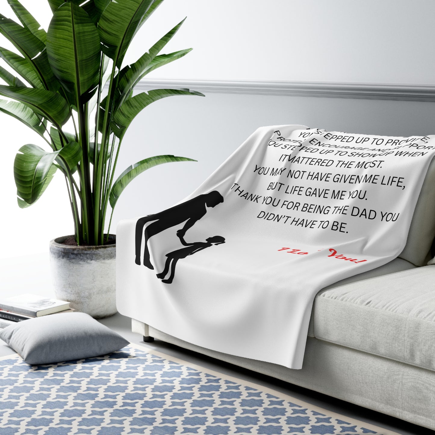 Stepped Up Dad Sherpa Fleece Blanket — "I Love You" Keepsake for Stepdads