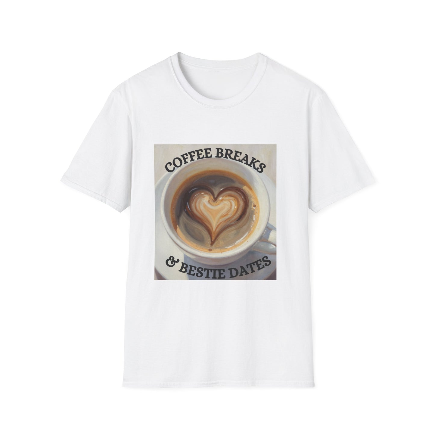Coffee Breaks & Bestie Dates T-Shirt — Latte Heart Graphic Tee for Coffee Lovers