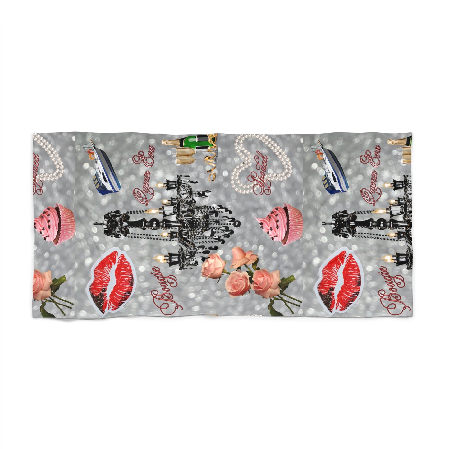 Glam Beach Towel — Chandelier, Roses & Lip Print Summer Towel