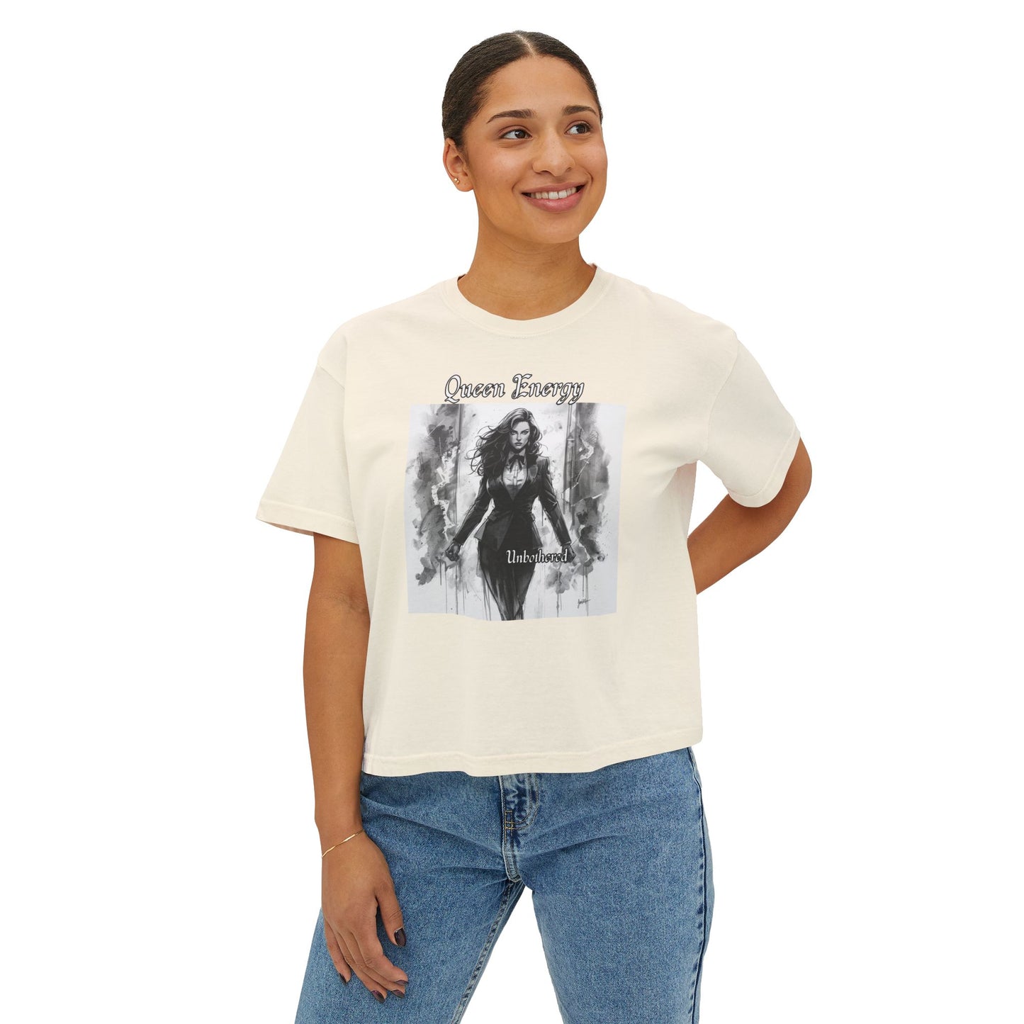 Queen Energy Women's Boxy Tee — Empowered Gothic Portrait Graphic Shirt