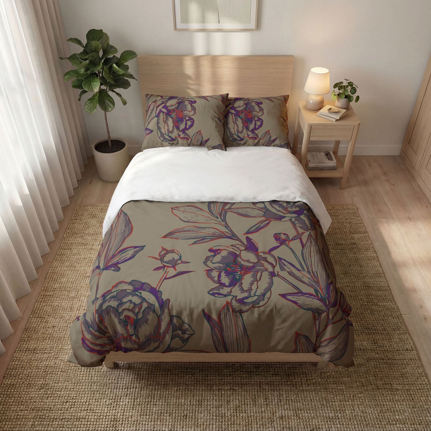 Floral Sketch Quilt Cover Set — Vintage Peony Bedding (3-Piece)