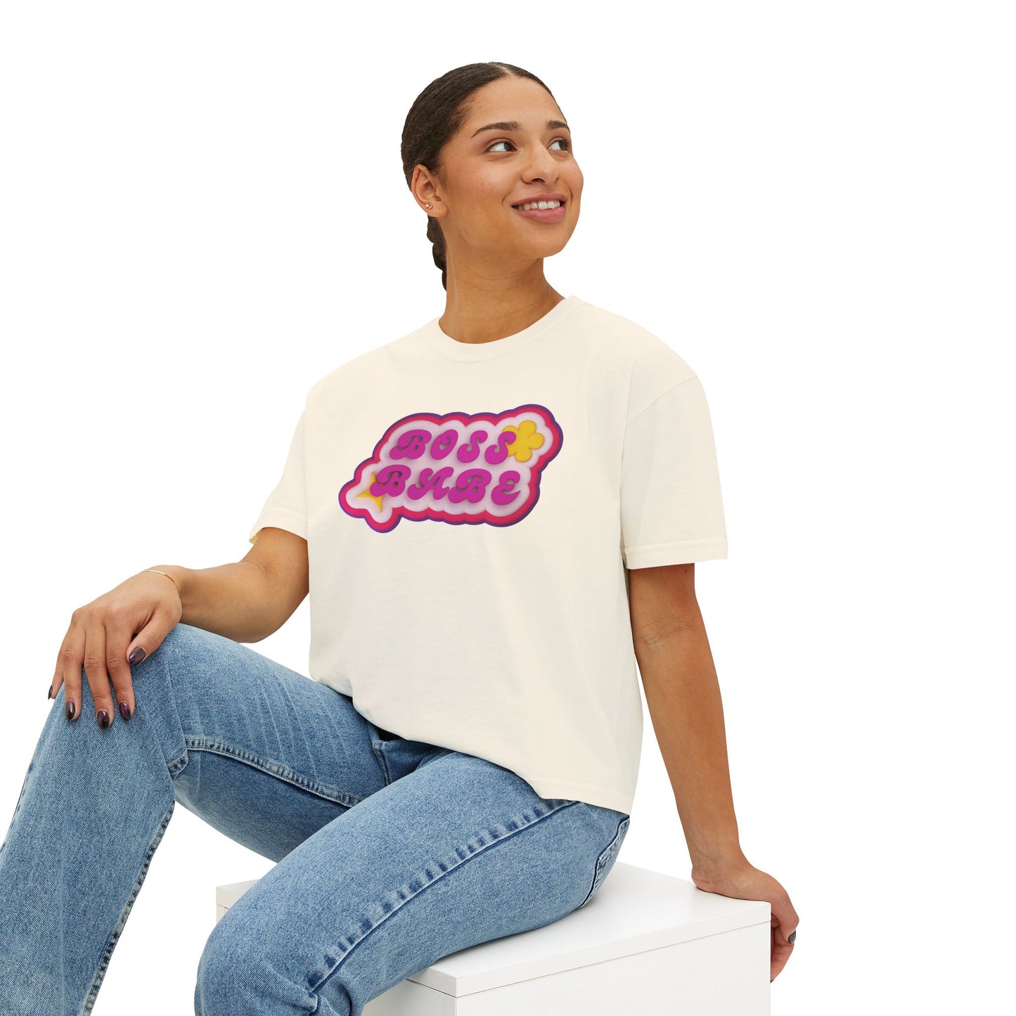 Boss Babe Boxy Tee — Retro Bubble Letter Graphic Cropped T‑Shirt