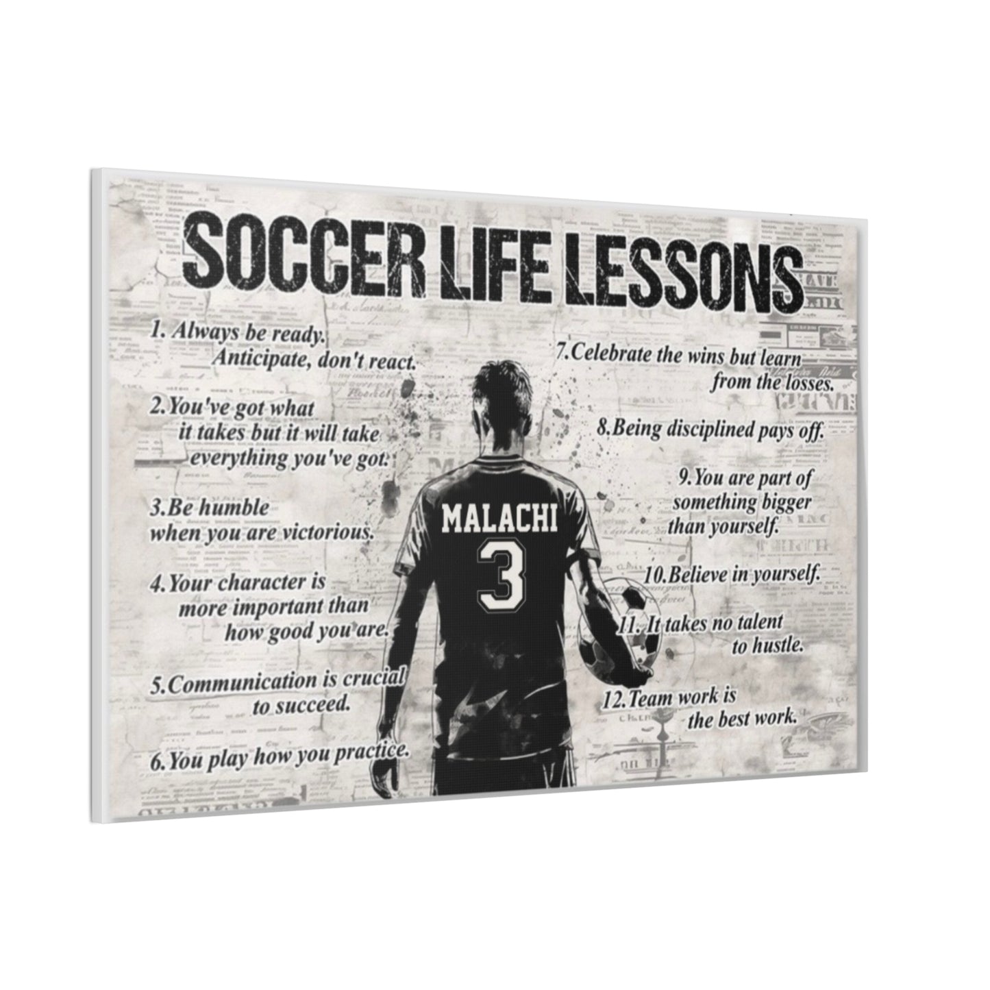 Soccer Life Lessons Canvas Wall Art — Personalized Player Name & Number