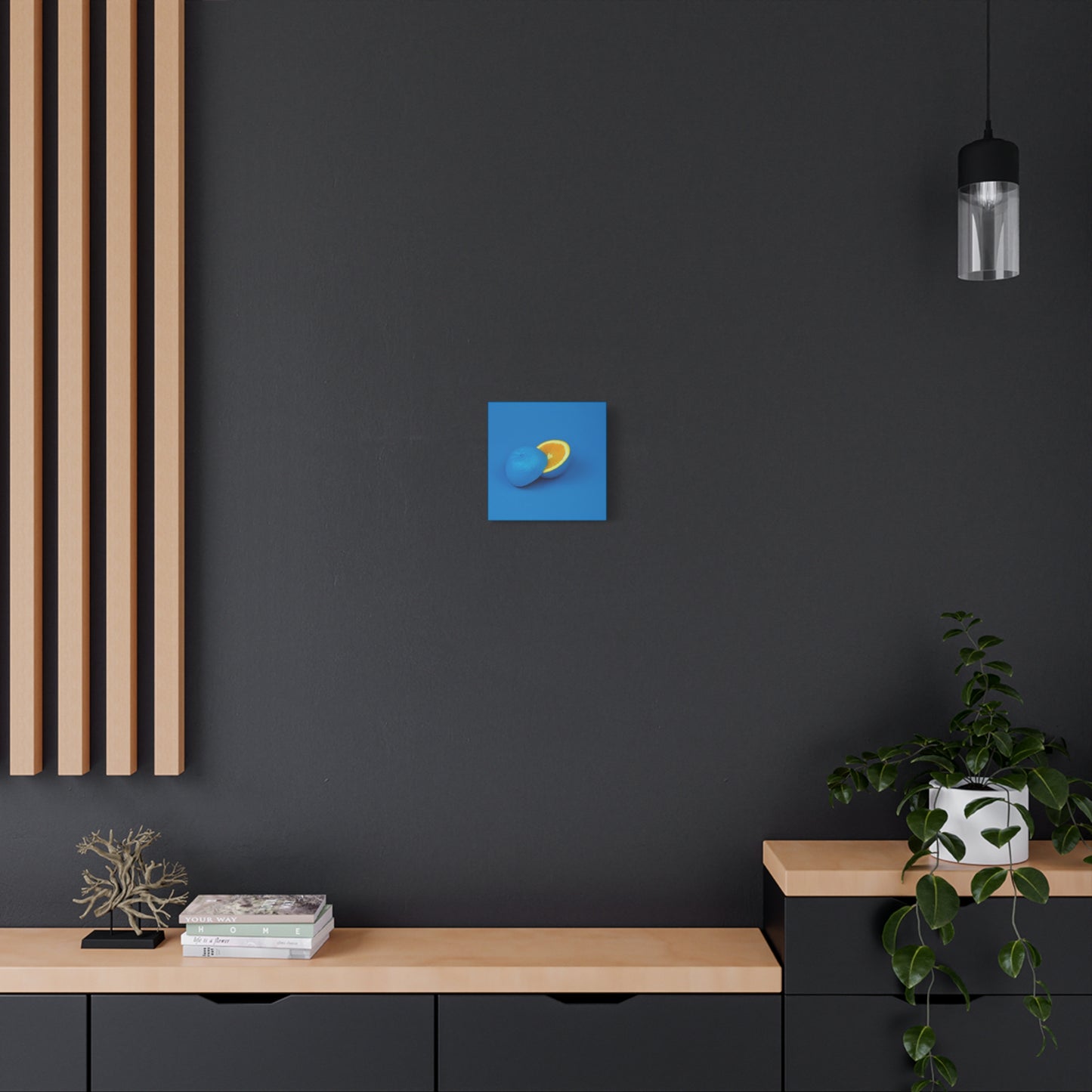 Blue Orange Canvas Art Print — Vibrant Surreal Fruit Wall Decor