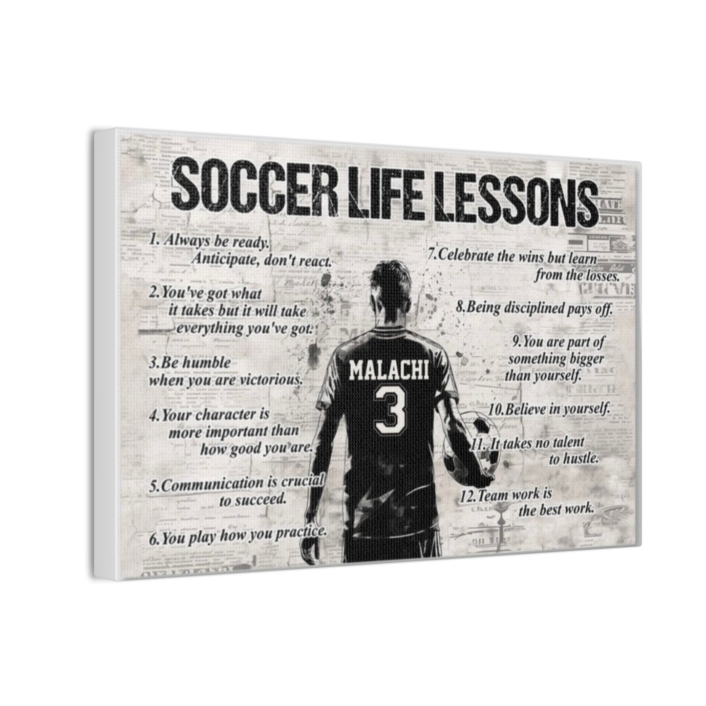 Soccer Life Lessons Canvas Wall Art — Personalized Player Name & Number