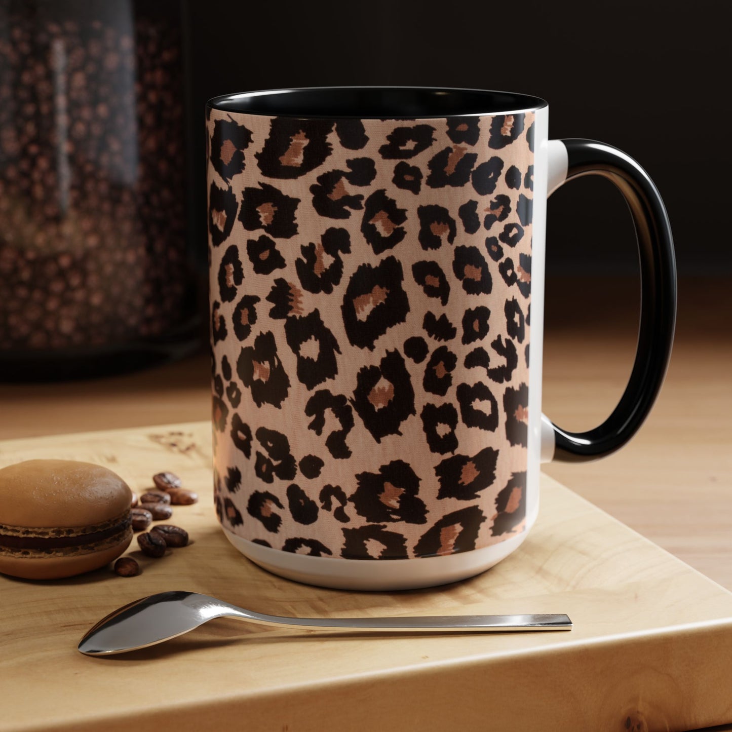 Leopard Print Accent Coffee Mug – 11/15oz Stylish Animal Print Ceramic Cup