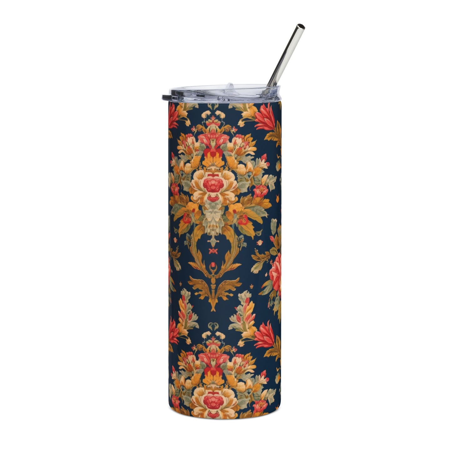 20oz Floral Damask Tumbler — Navy Vintage Rose Stainless Steel Travel Cup