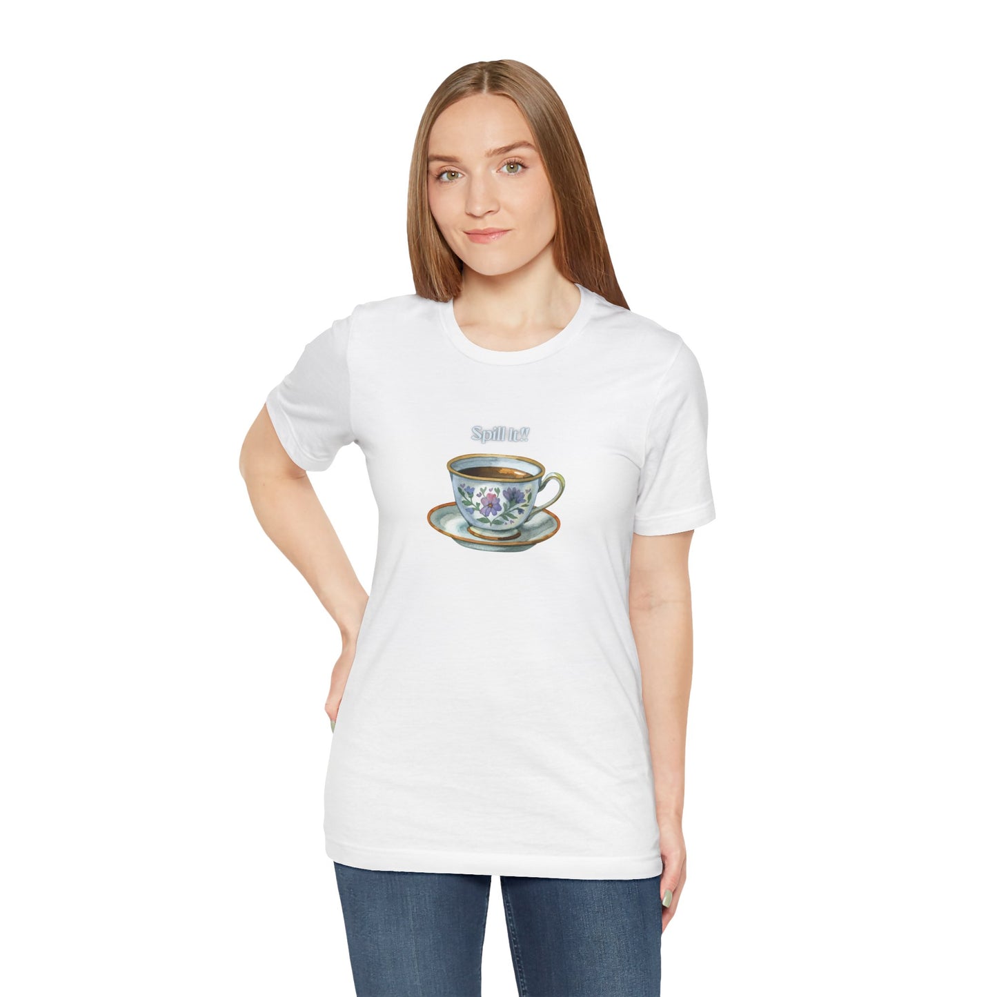 Tea Time Graphic Tee — Vintage Floral Teacup "Spill it" Shirt